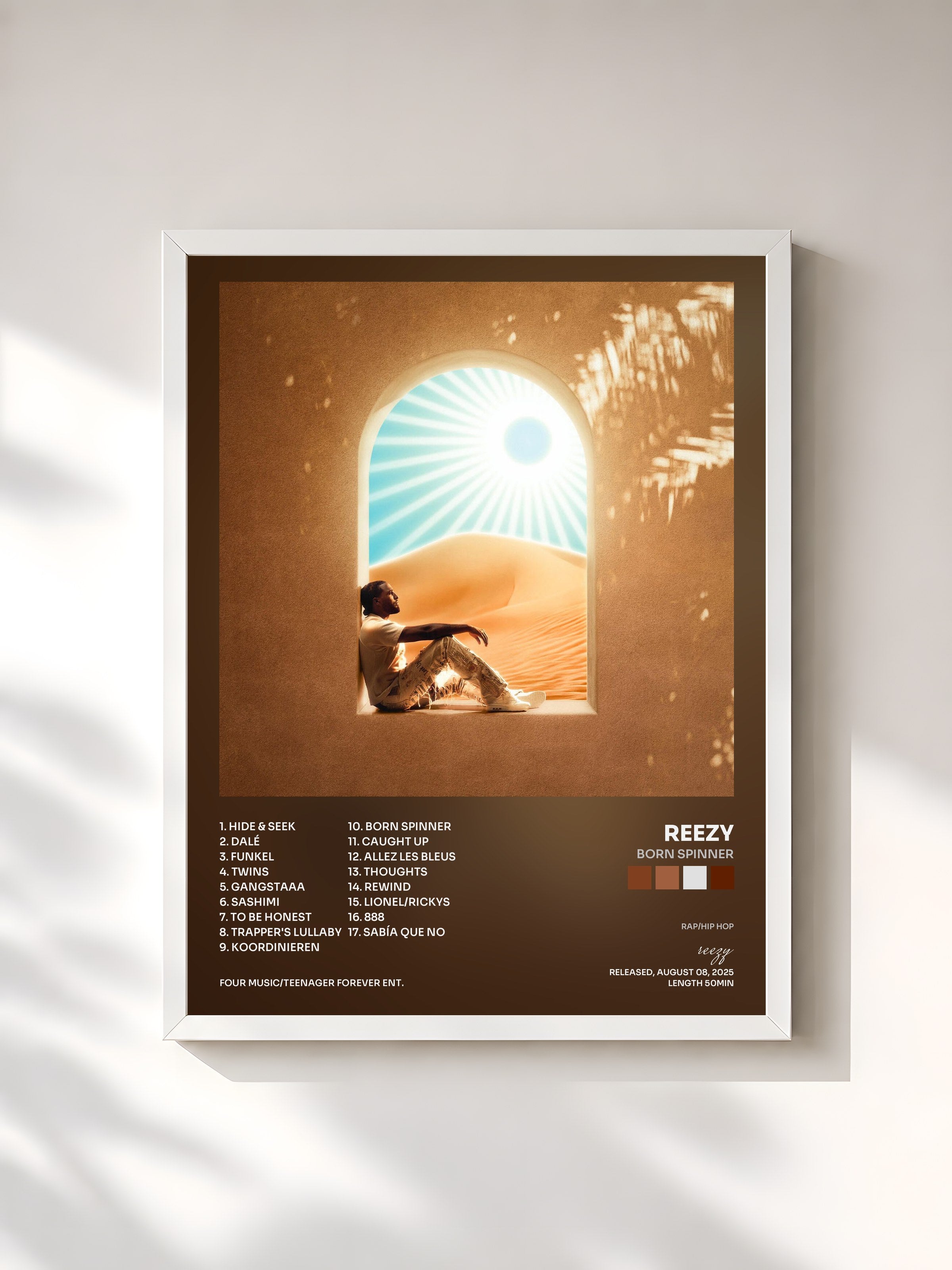 #blanc Tableau de l'album BORN SPINNER de reezy, cadre blanc, imprimé et encadré en France