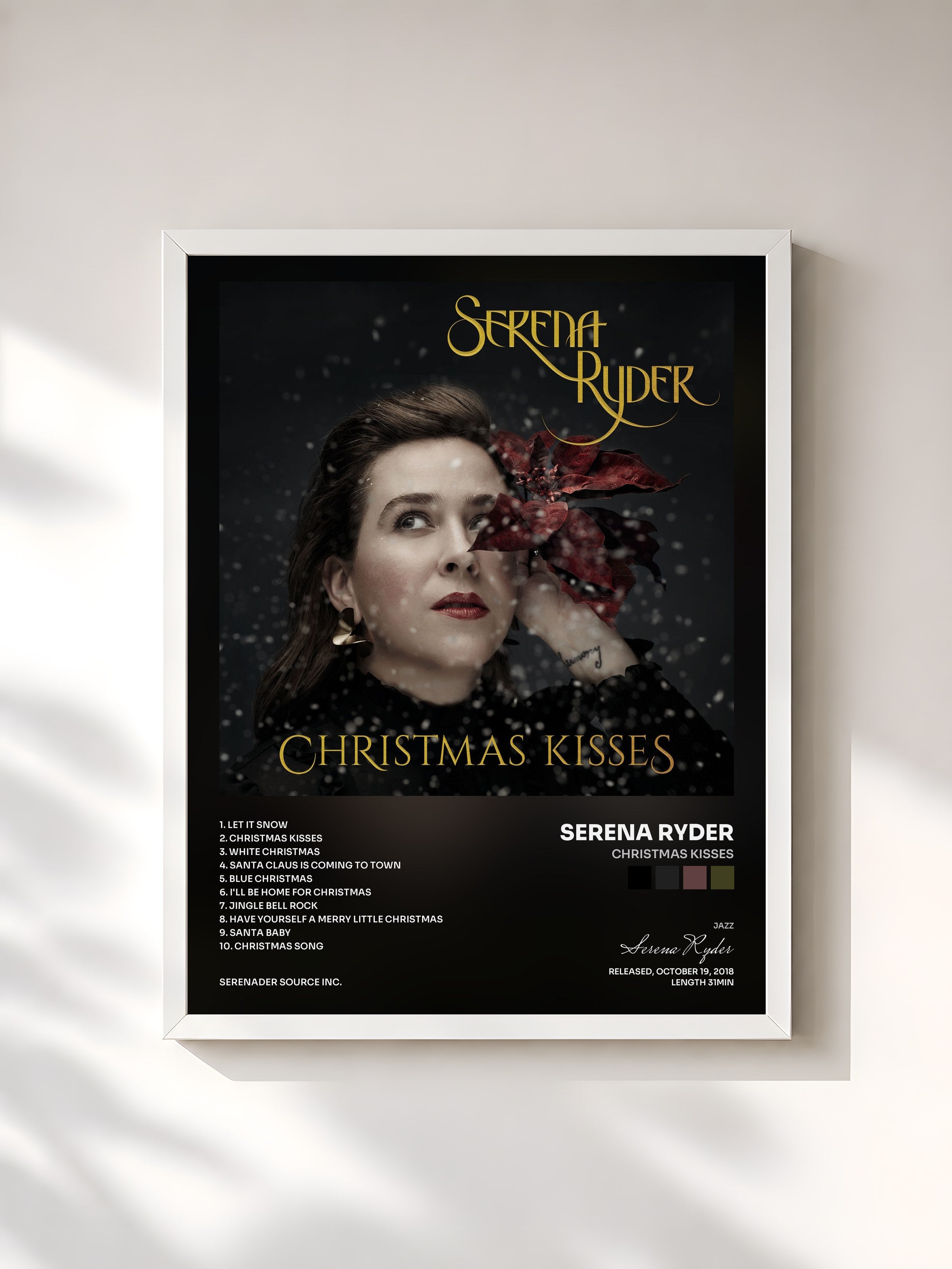 #blanc Tableau de l'album Christmas Kisses de Serena Ryder, cadre blanc, imprimé et encadré en France