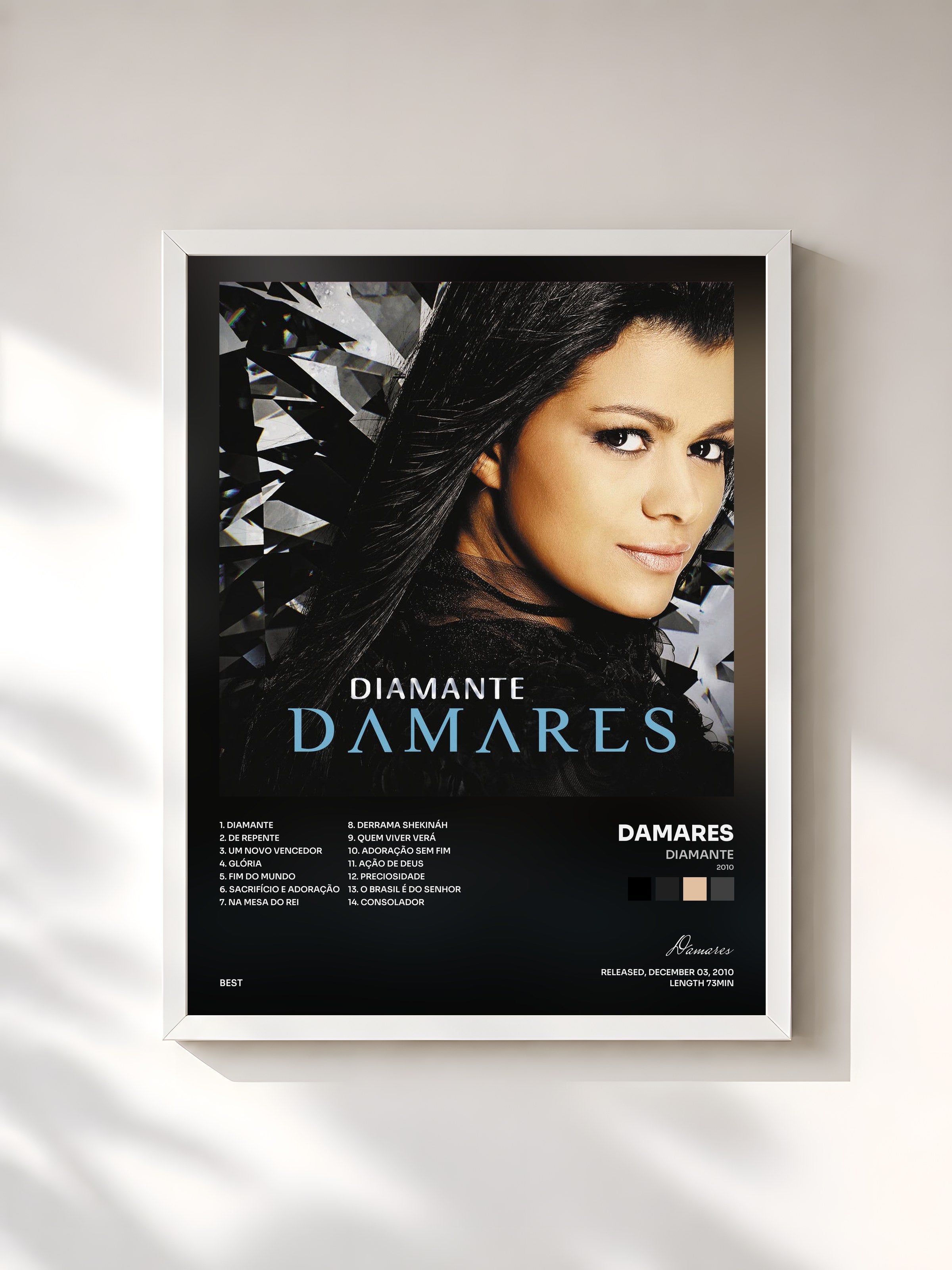 #blanc Tableau de l'album Diamante (2010) de Damares, cadre blanc, imprimé et encadré en France