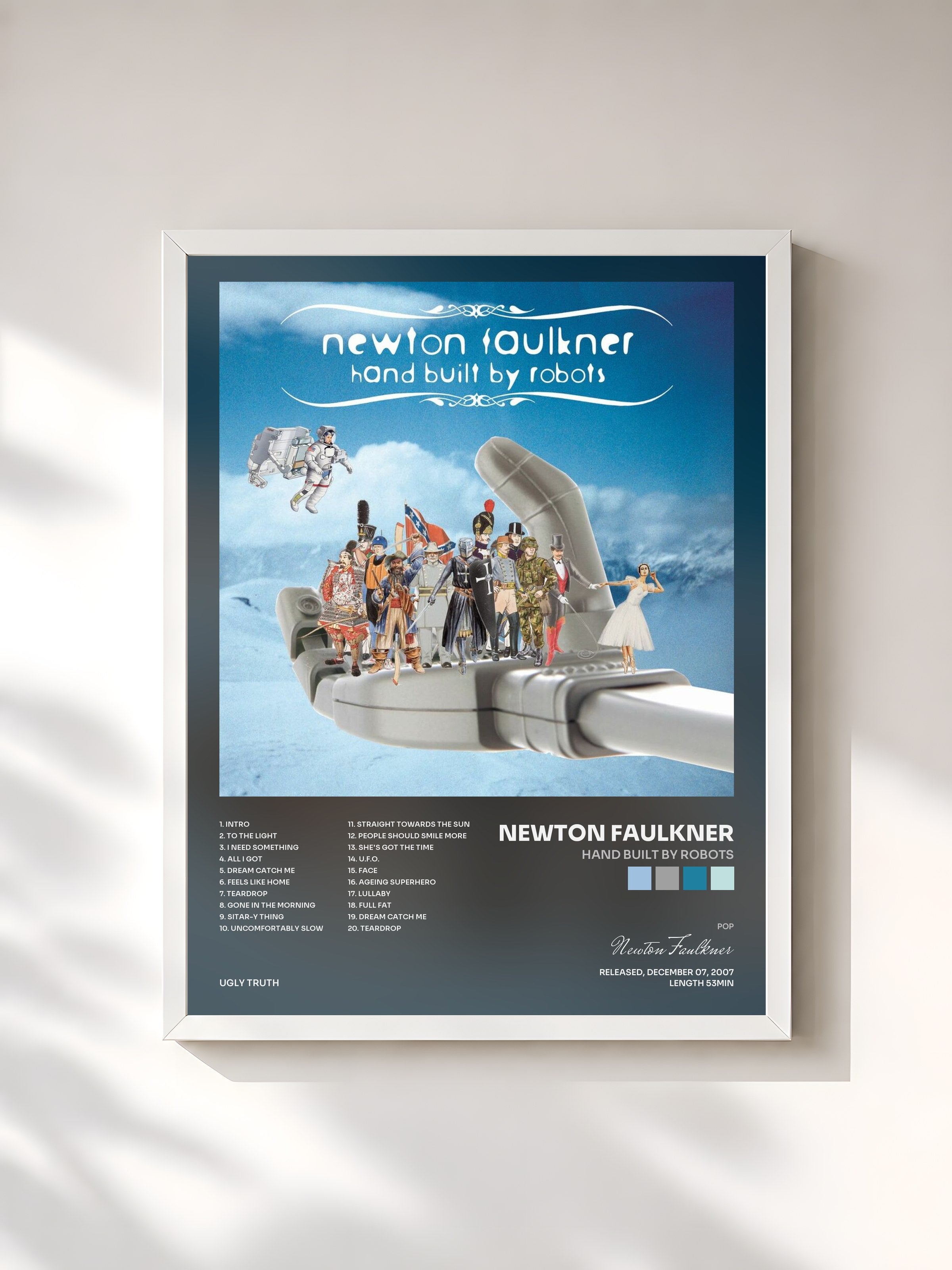 #blanc Tableau de l'album Hand Built By Robots de Newton Faulkner, cadre blanc, imprimé et encadré en France