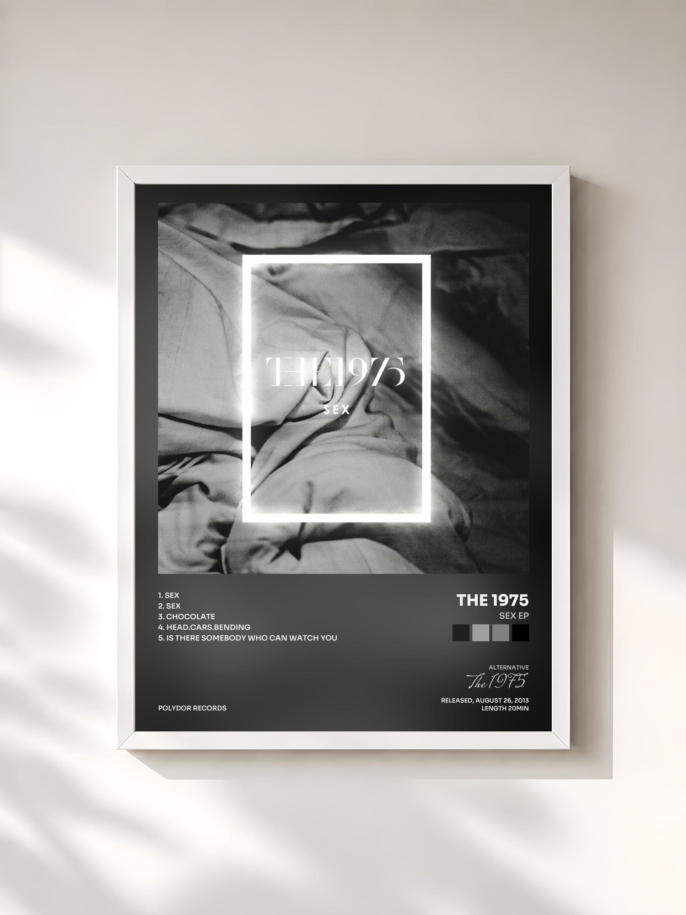#blanc Tableau de l'album Sex EP de The 1975, cadre blanc, imprimé et encadré en France