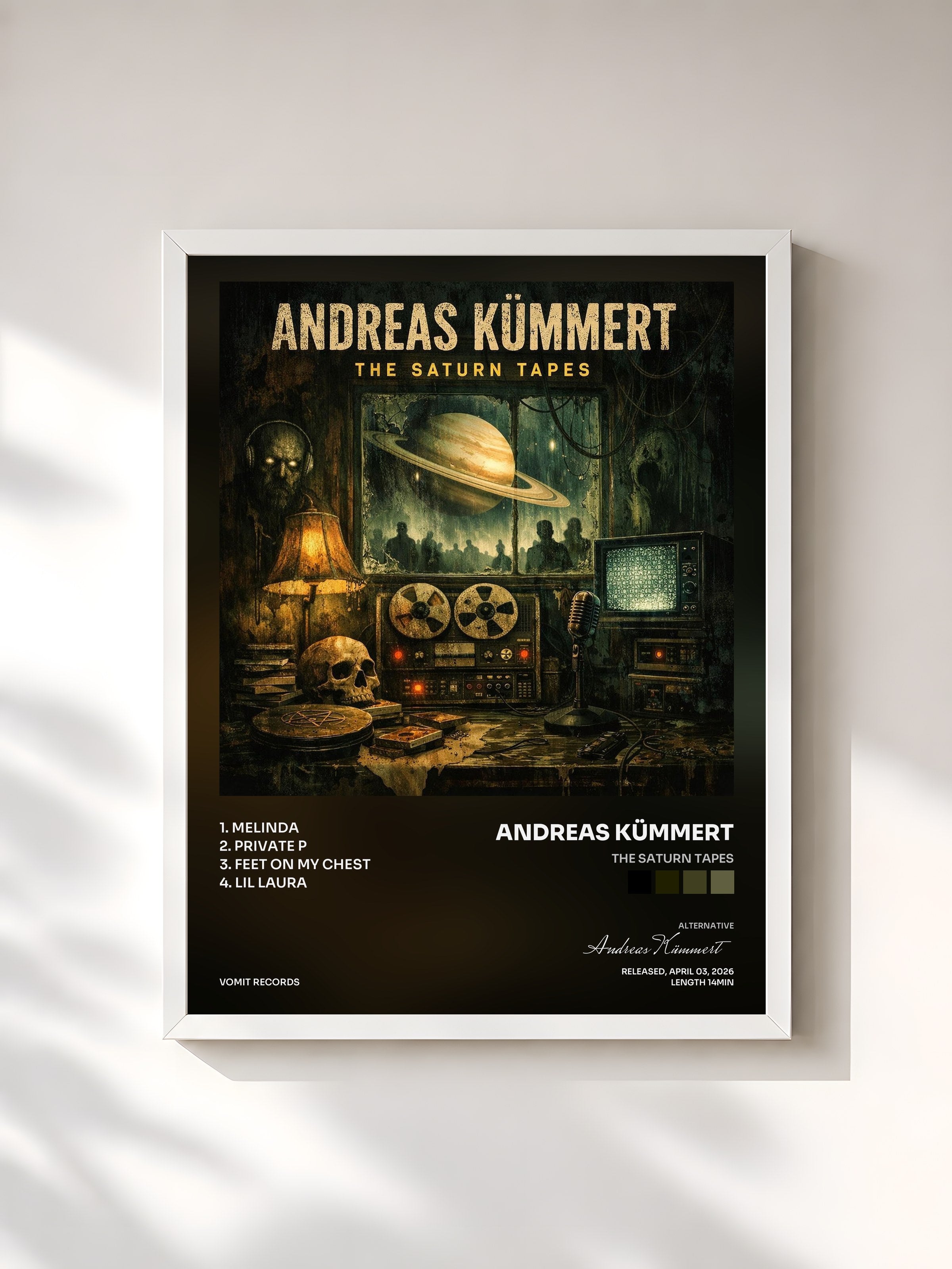 #blanc Tableau de l'album The Saturn Tapes de Andreas Kümmert, cadre blanc, imprimé et encadré en France