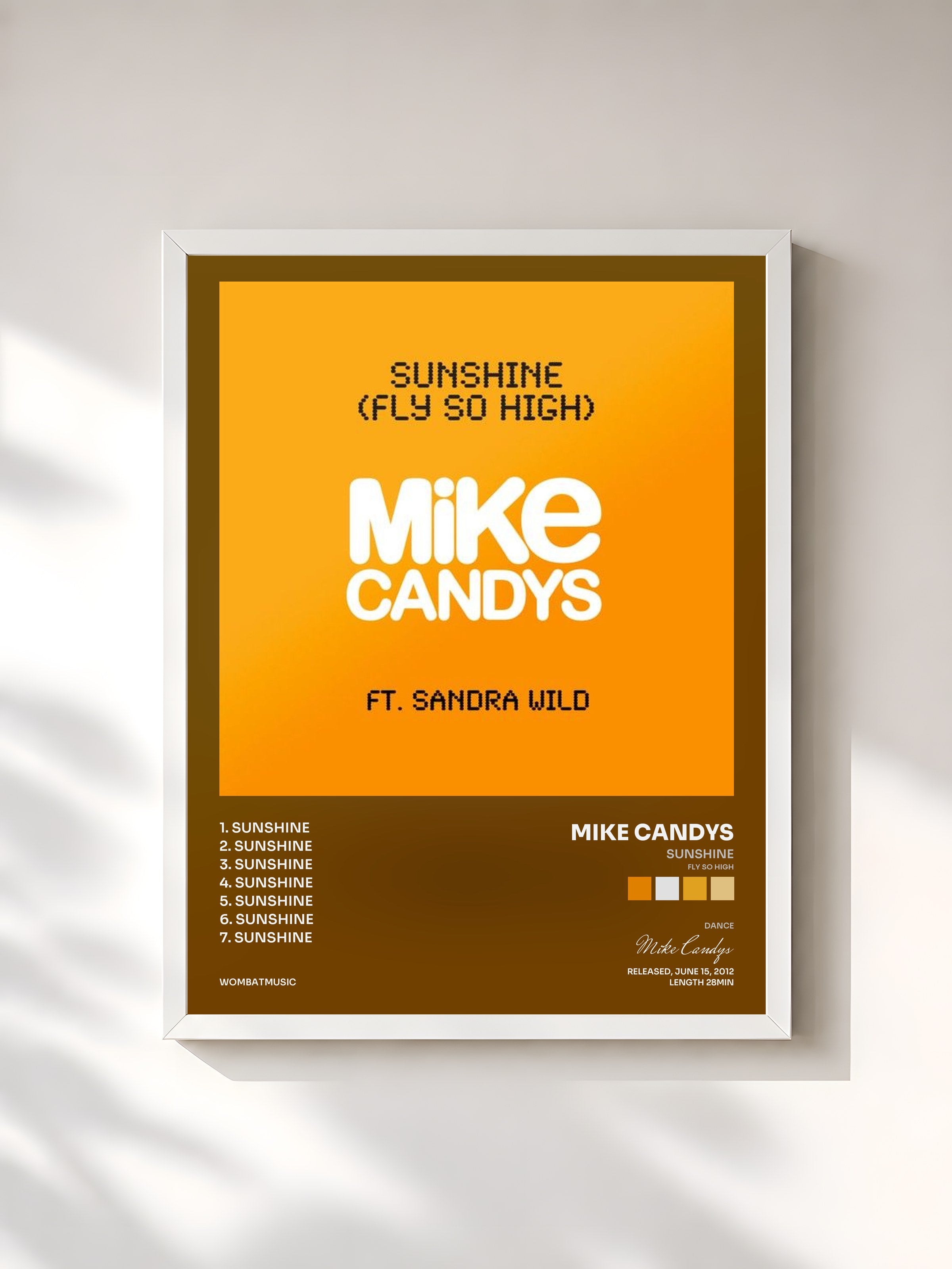 #blanc Tableau de l'album Sunshine (Fly so High) de Mike Candys, cadre blanc, imprimé et encadré en France