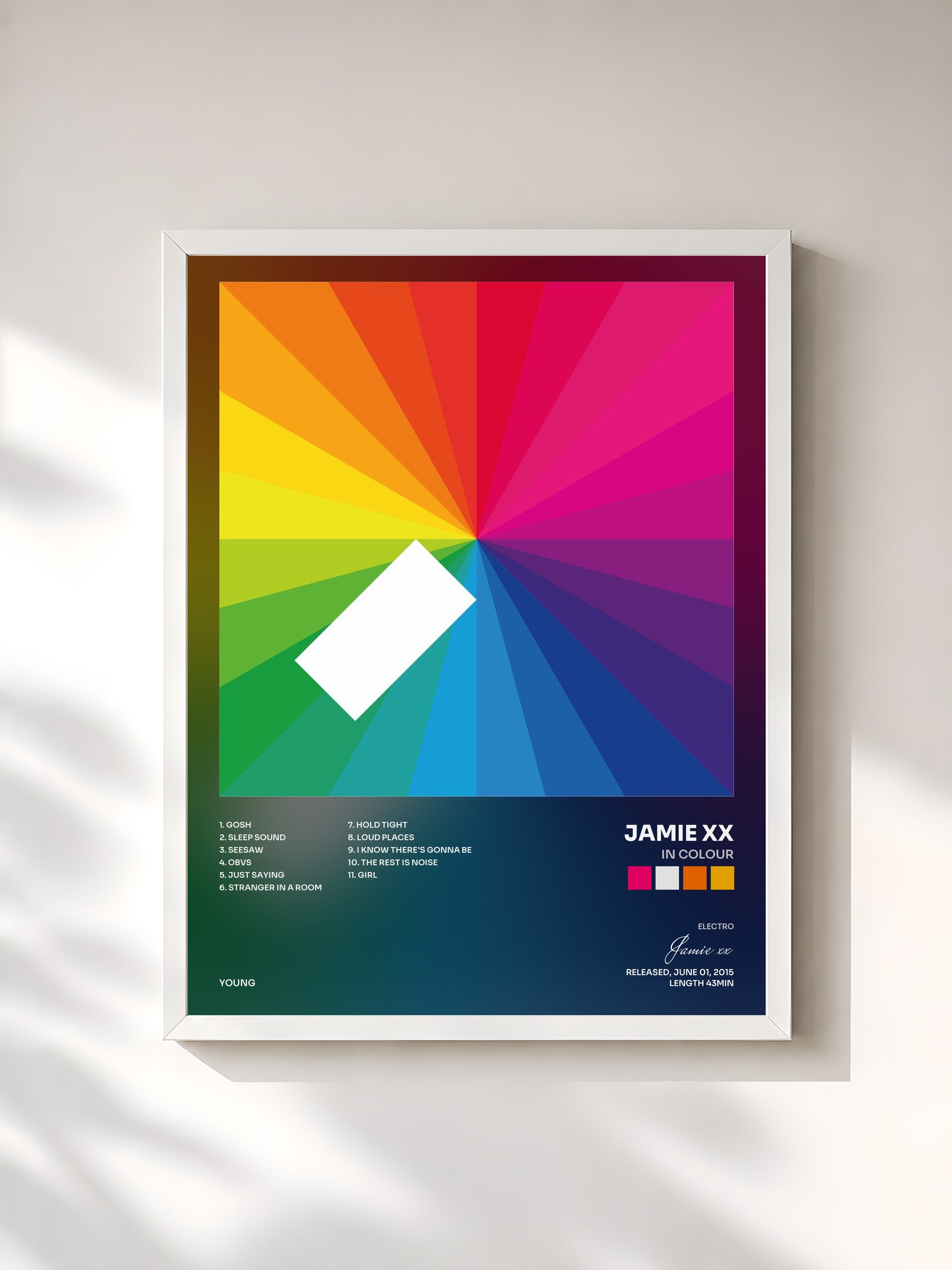 #blanc Tableau de l'album In Colour de Jamie xx, cadre blanc, imprimé et encadré en France