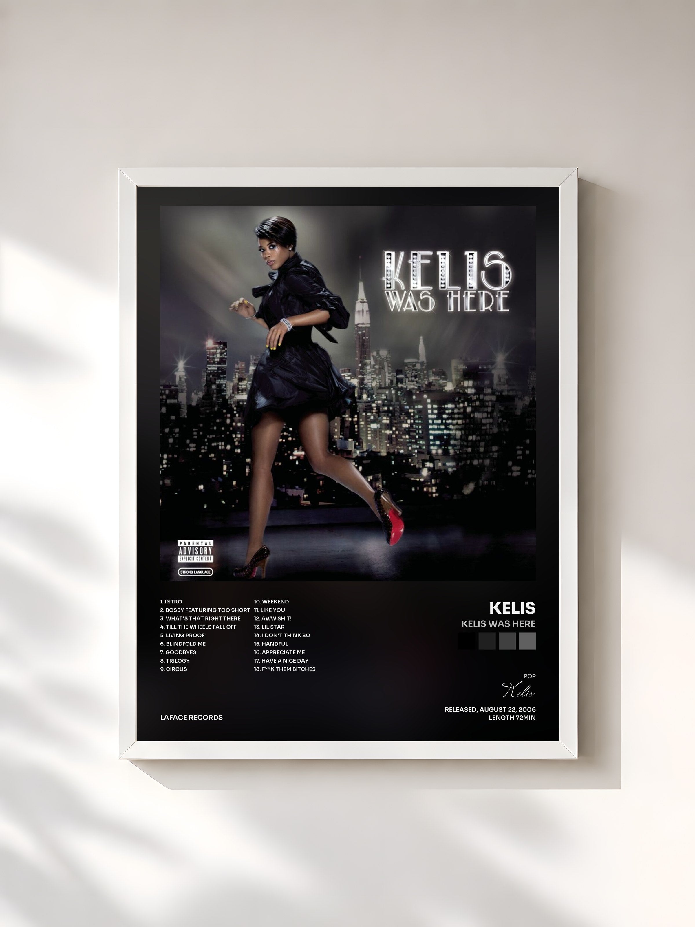 #blanc Tableau de l'album Kelis Was Here de Kelis, cadre blanc, imprimé et encadré en France