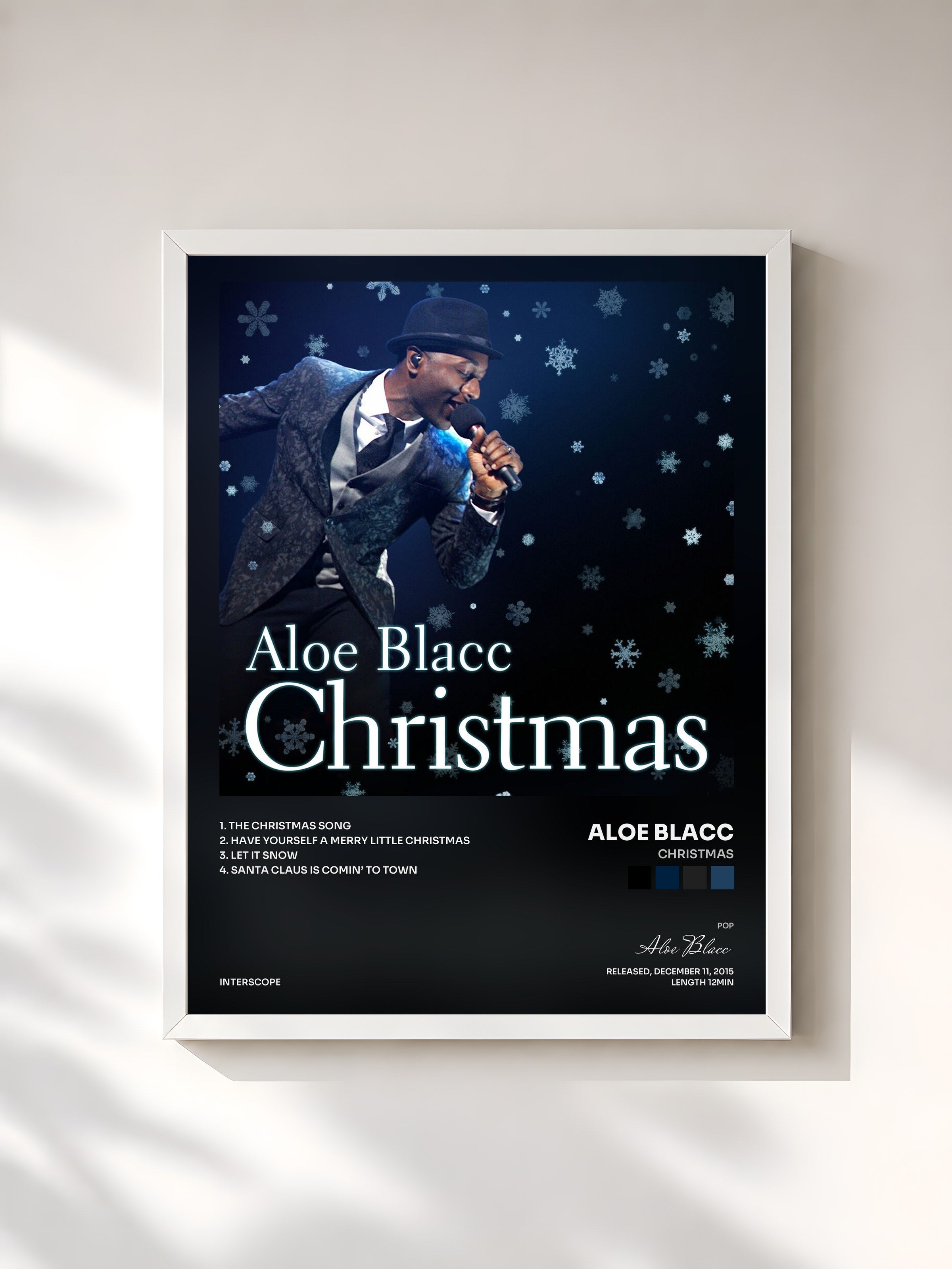 #blanc Tableau de l'album Christmas de Aloe Blacc, cadre blanc, imprimé et encadré en France
