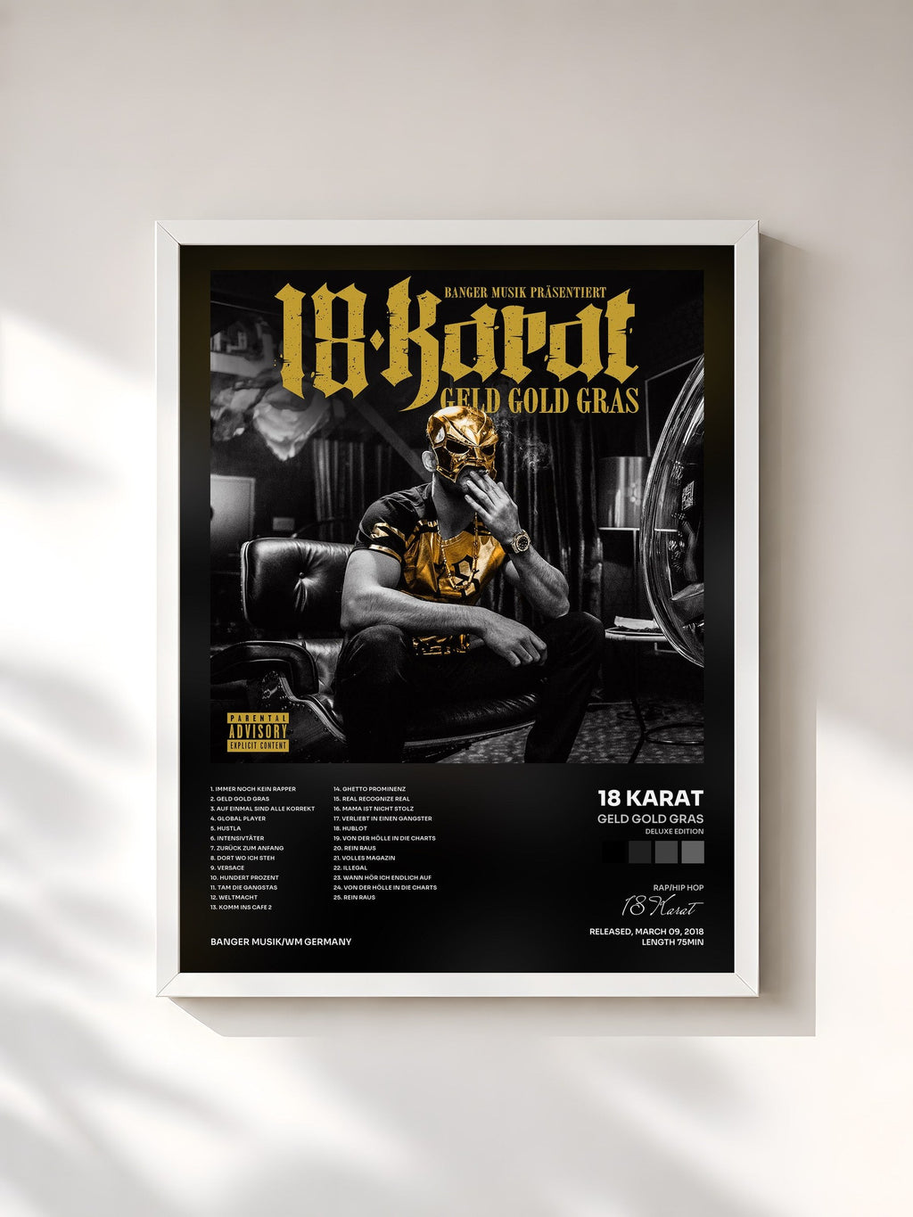 #blanc Geld Gold Gras (Deluxe Edition) di 18 Karat in stampa incorniciata, cornice bianca, stampata e incorniciata in Francia