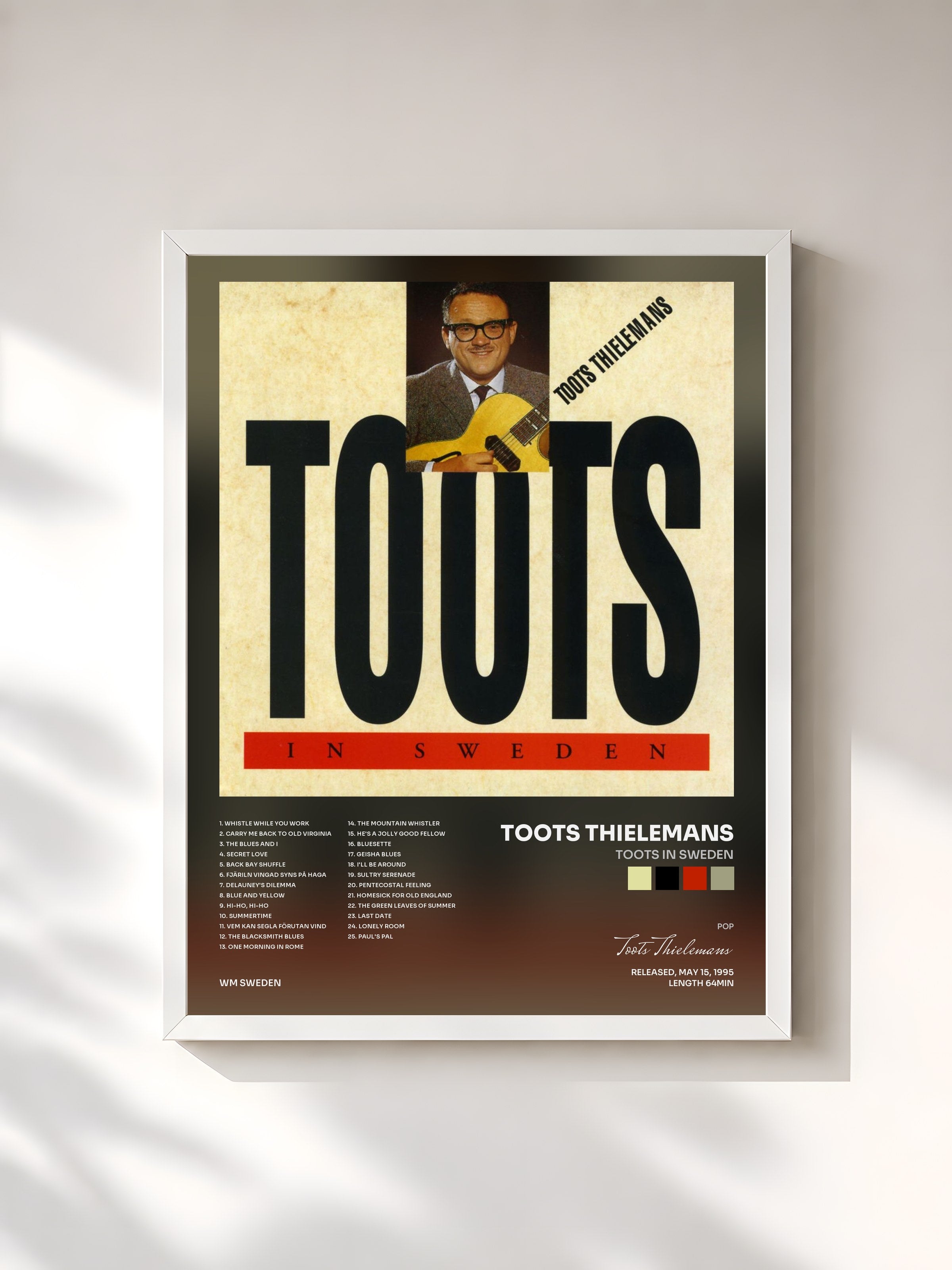 #blanc Tableau de l'album Toots in Sweden de Toots Thielemans, cadre blanc, imprimé et encadré en France