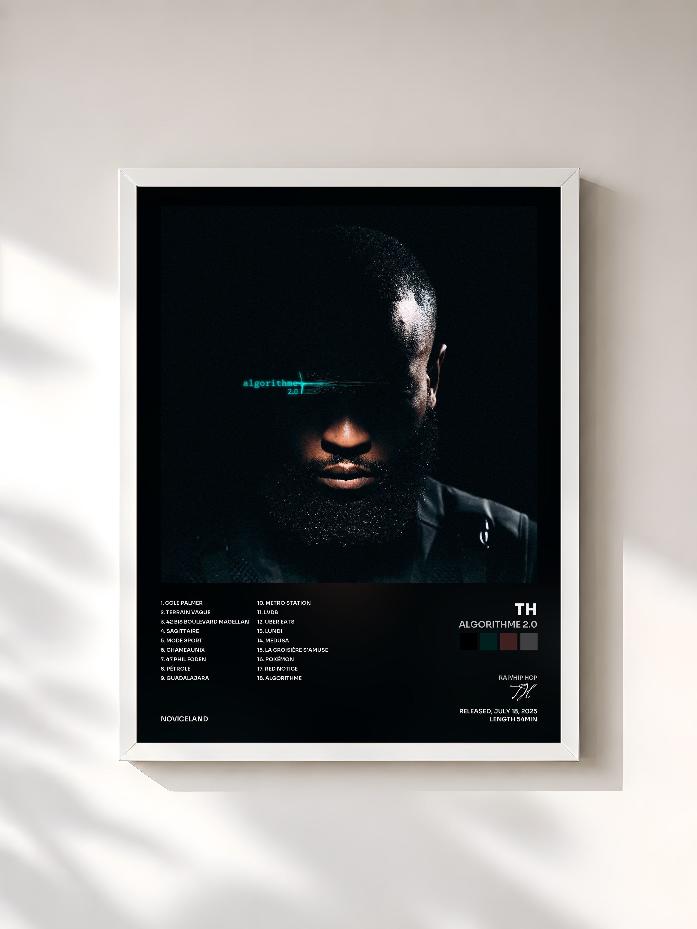 #blanc Tableau de l'album ALGORITHME 2.0 de TH, cadre blanc, imprimé et encadré en France