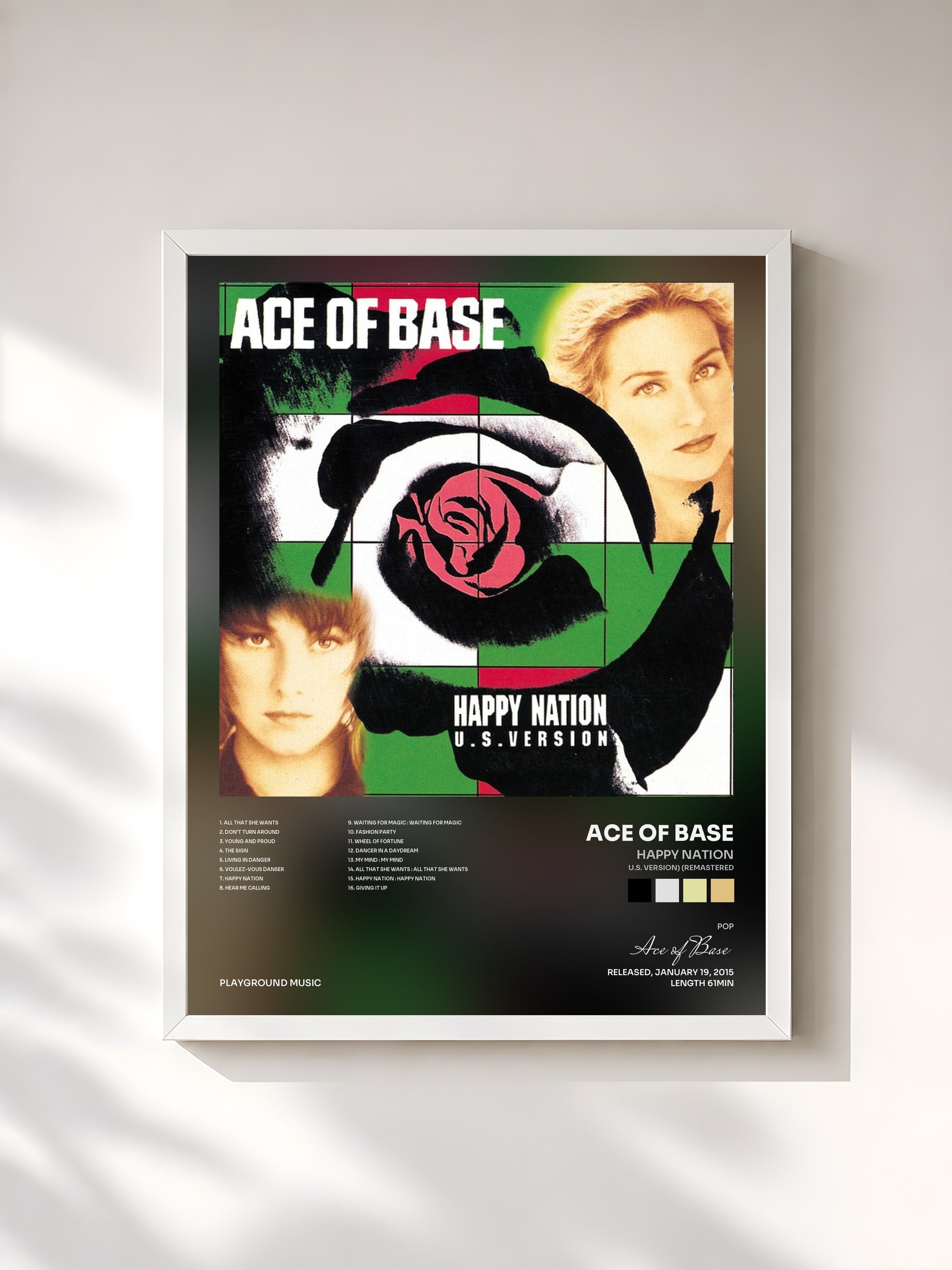 #blanc Tableau de l'album Happy Nation (U.S. Version) (Remastered) de Ace of Base, cadre blanc, imprimé et encadré en France
