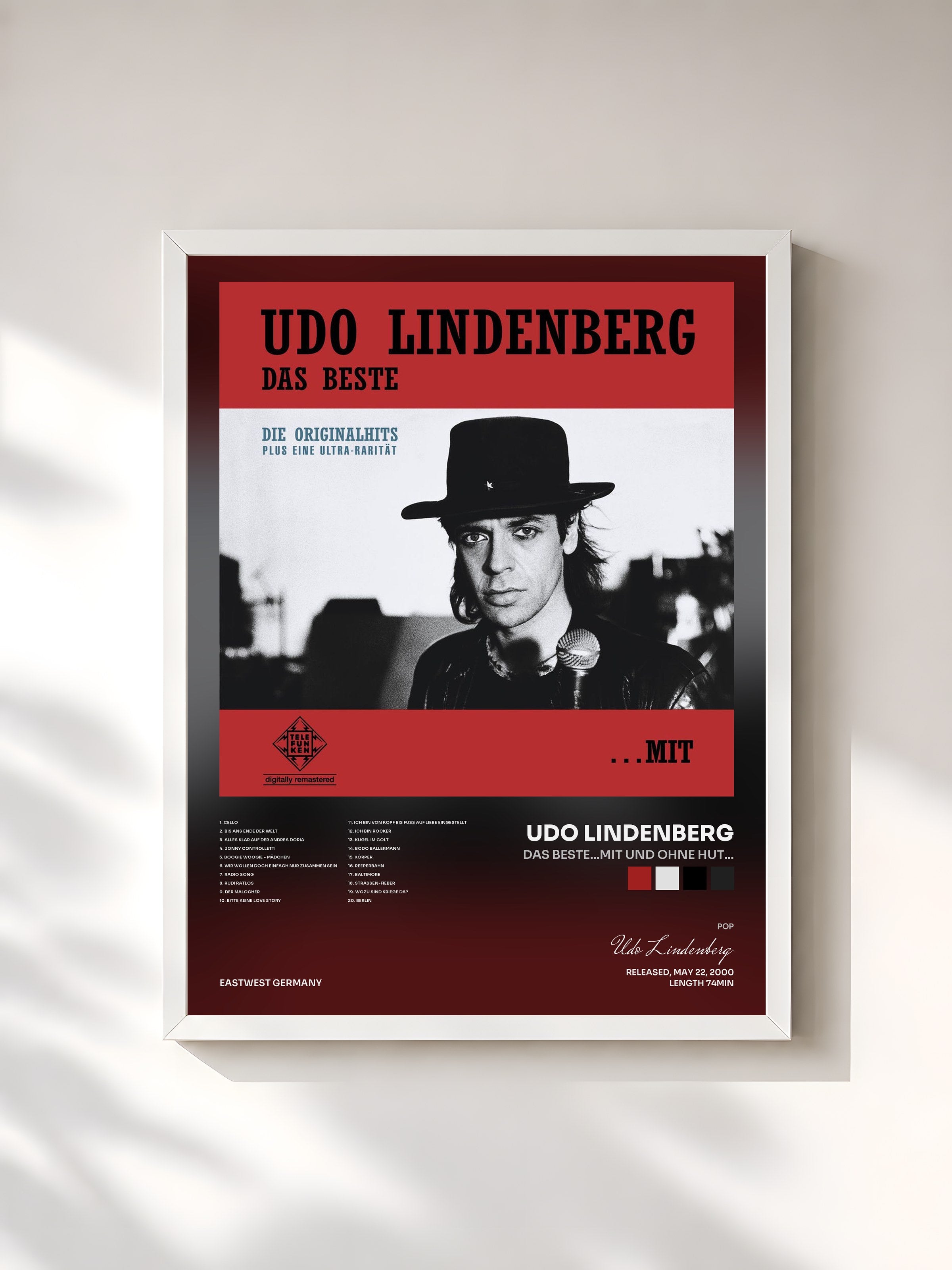 #blanc Tableau de l'album Das Beste...mit und ohne Hut... de Udo Lindenberg, cadre blanc, imprimé et encadré en France