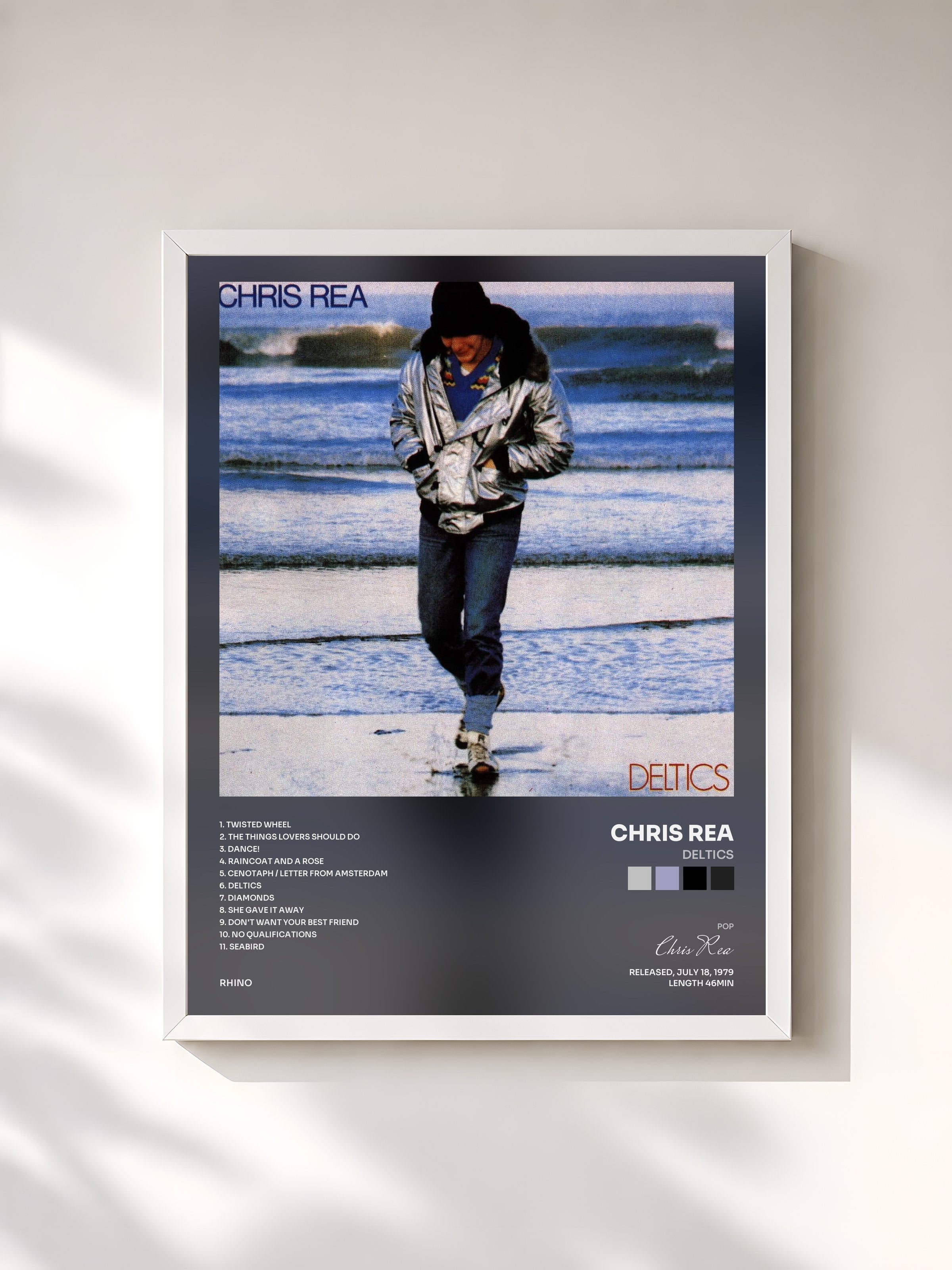 #blanc Tableau de l'album Deltics de Chris Rea, cadre blanc, imprimé et encadré en France