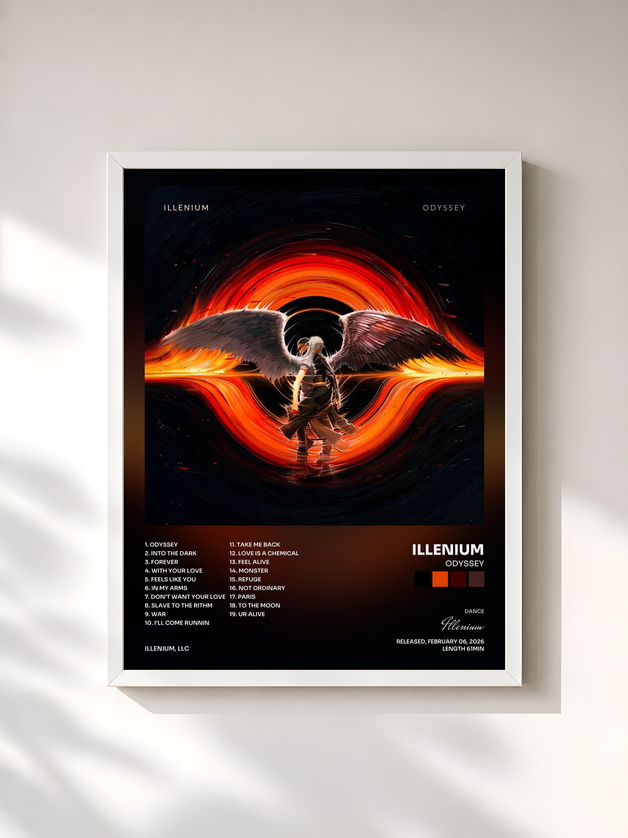 #blanc Tableau de l'album ODYSSEY de Illenium, cadre blanc, imprimé et encadré en France