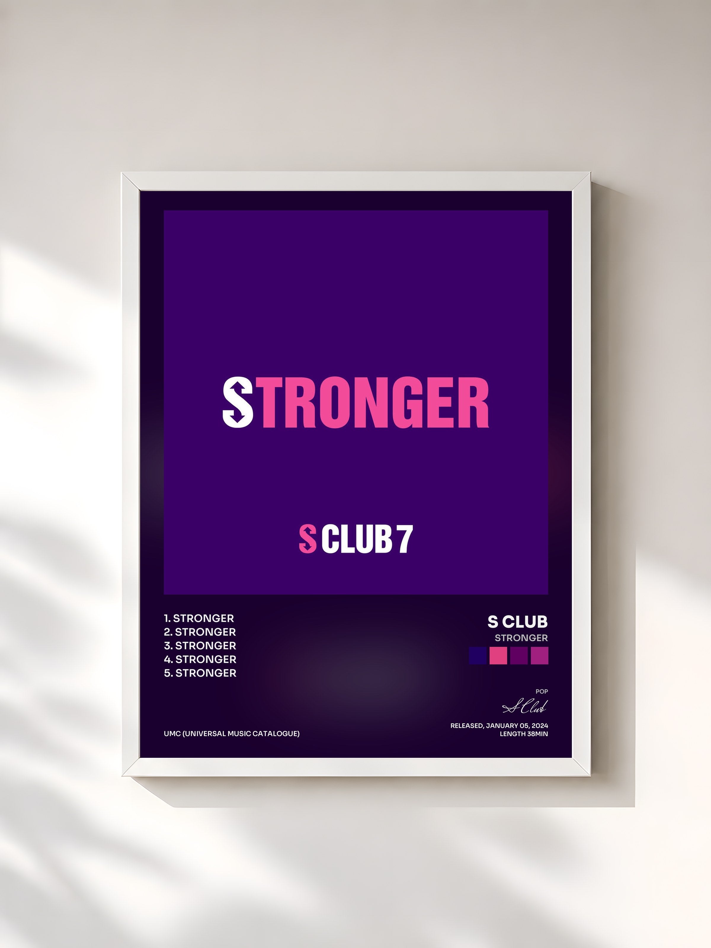 #blanc Tableau de l'album Stronger de S Club, cadre blanc, imprimé et encadré en France