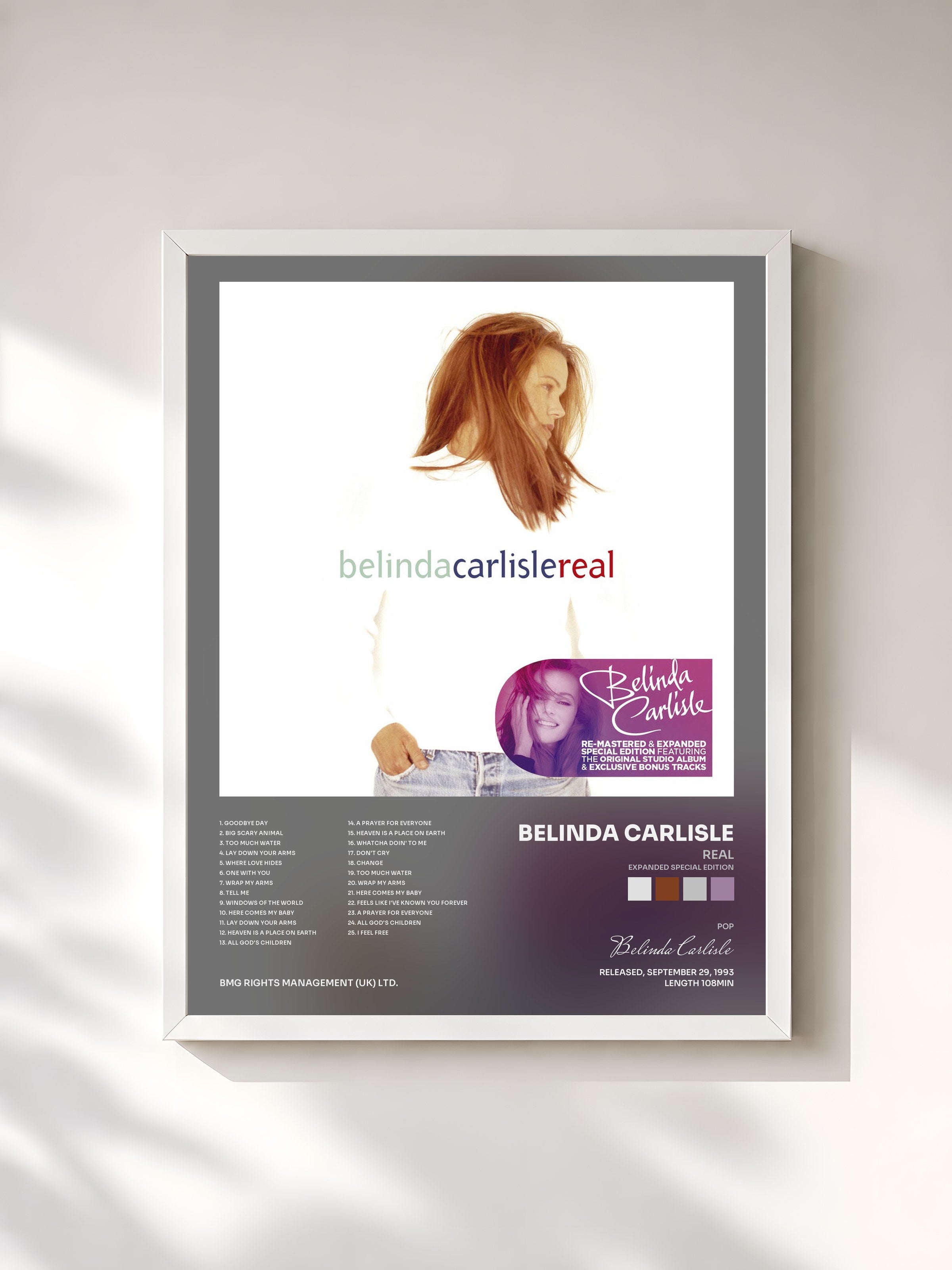 #blanc Tableau de l'album Real (Expanded Special Edition) de Belinda Carlisle, cadre blanc, imprimé et encadré en France