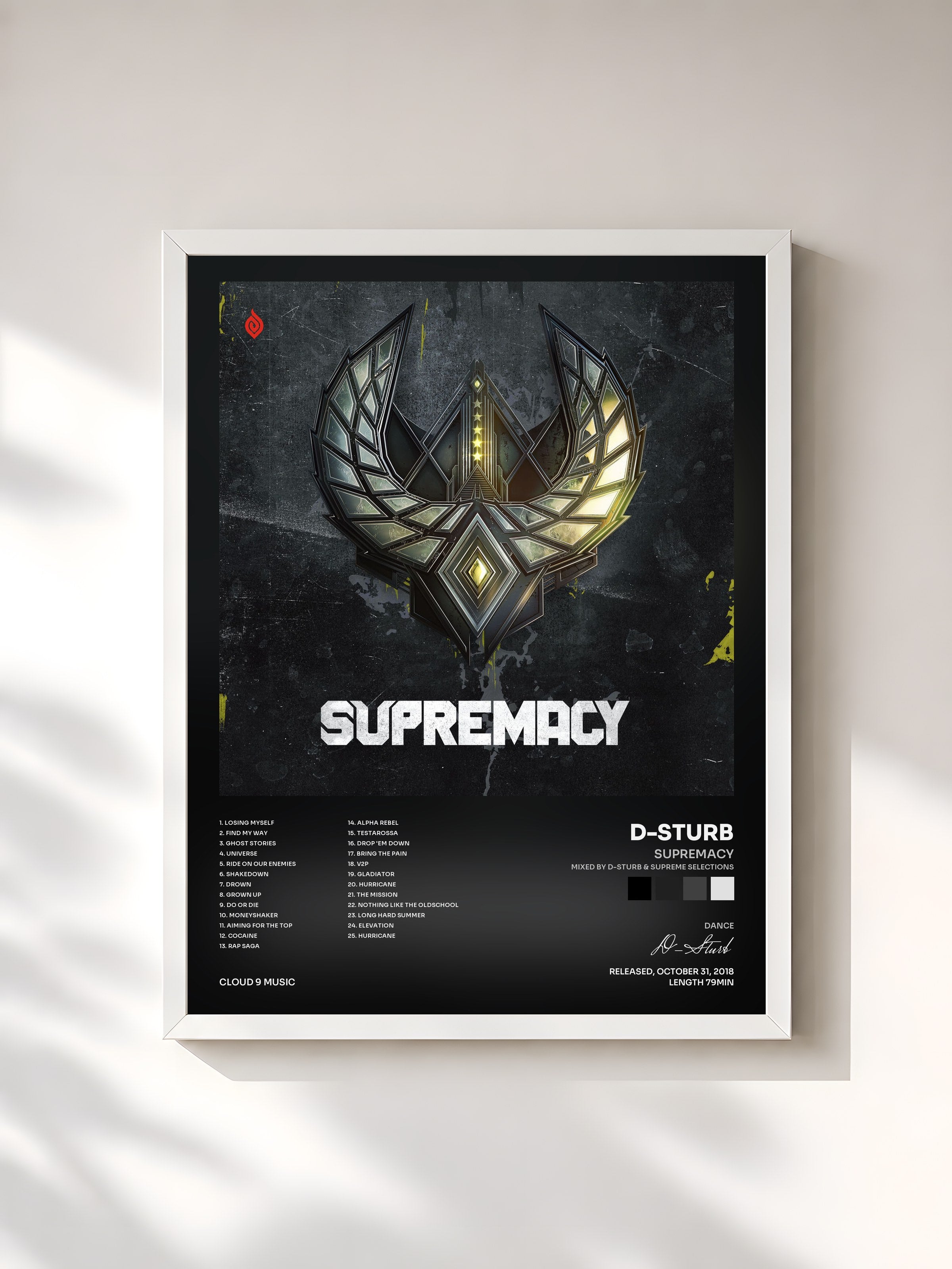 #blanc Tableau de l'album Supremacy (Mixed By D-Sturb & Supreme Selections) de D-Sturb, cadre blanc, imprimé et encadré en France