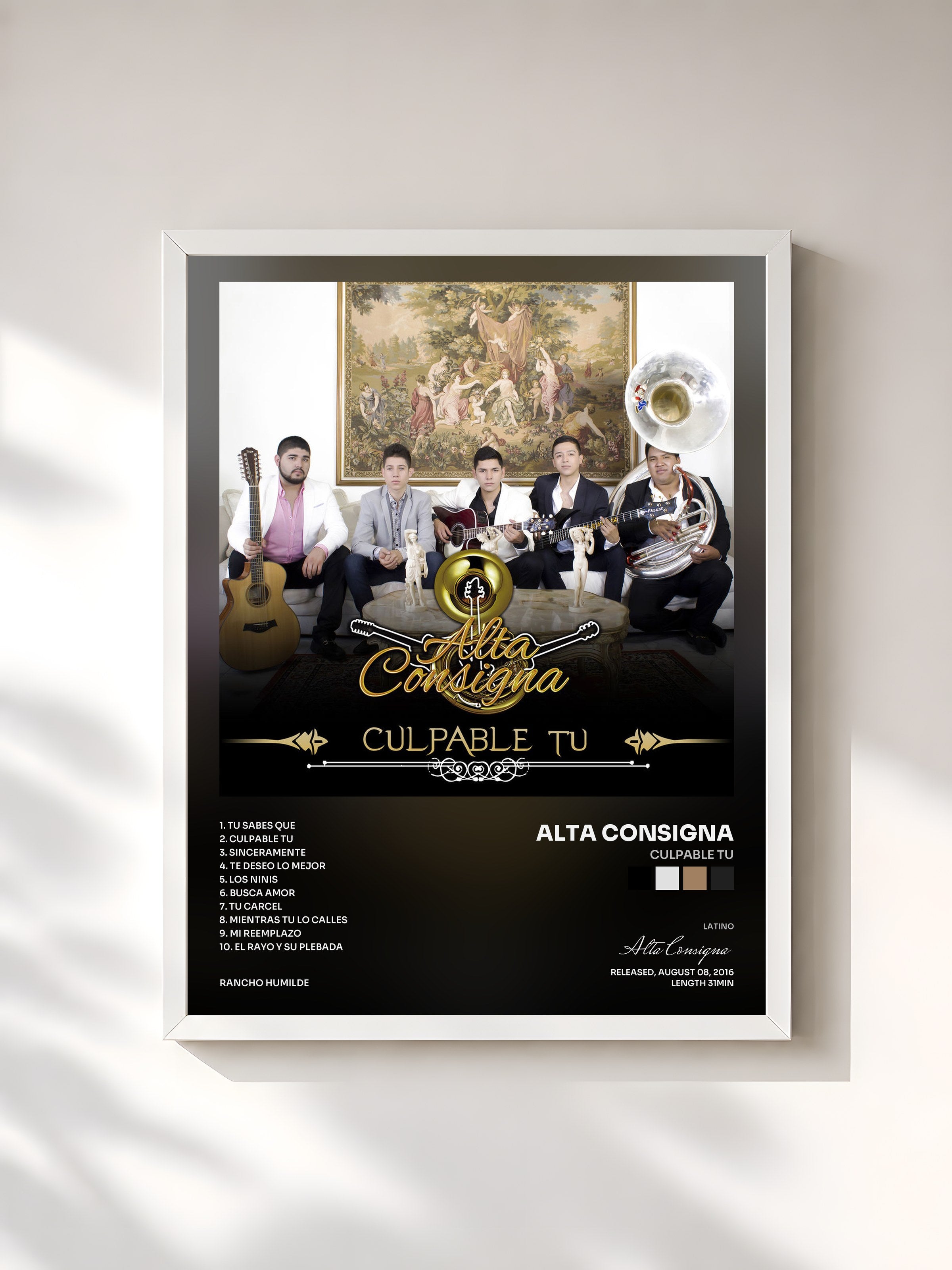 #blanc Tableau de l'album Culpable Tu de Alta Consigna, cadre blanc, imprimé et encadré en France