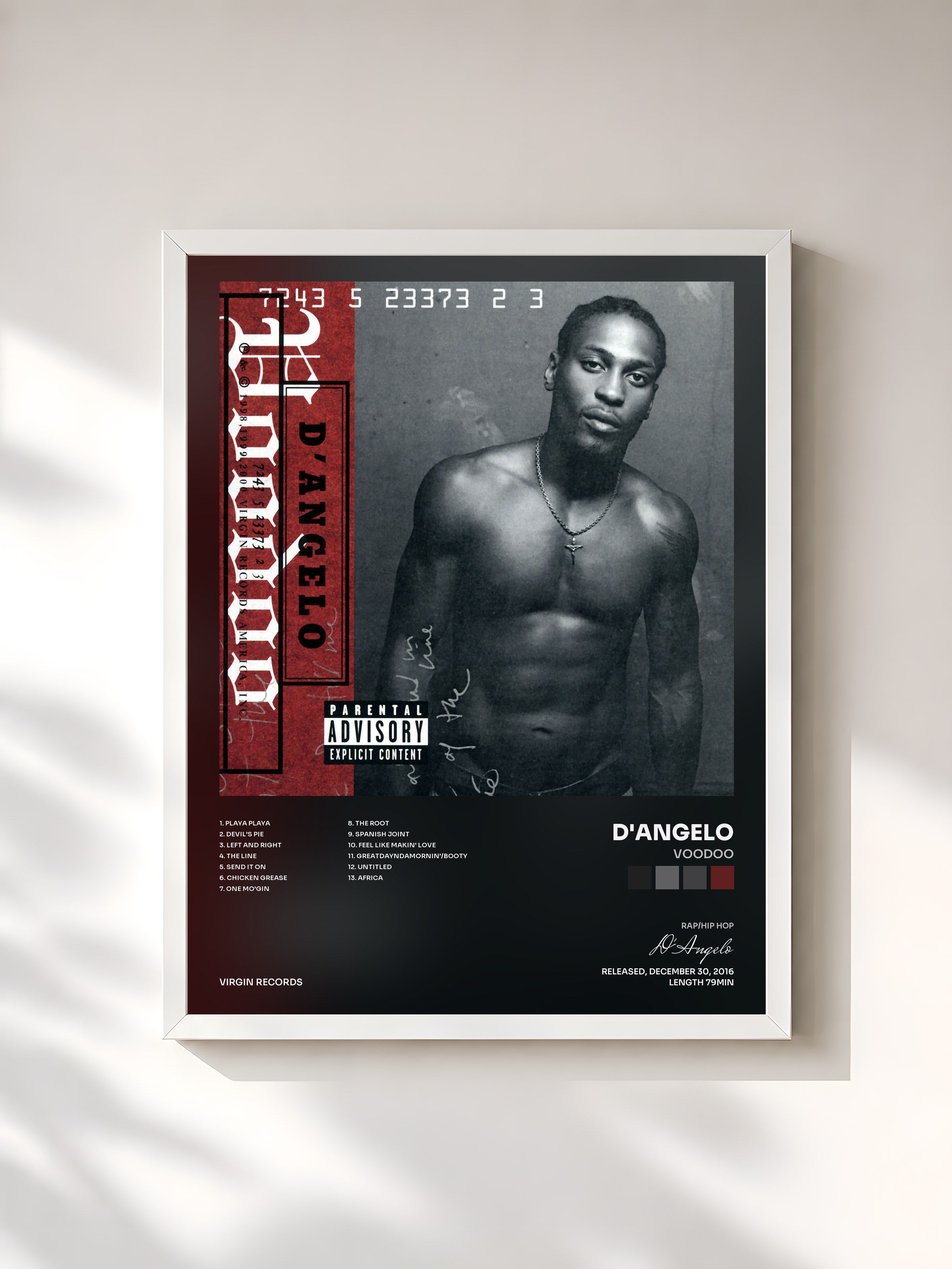 #blanc Tableau de l'album Voodoo de D'Angelo, cadre blanc, imprimé et encadré en France
