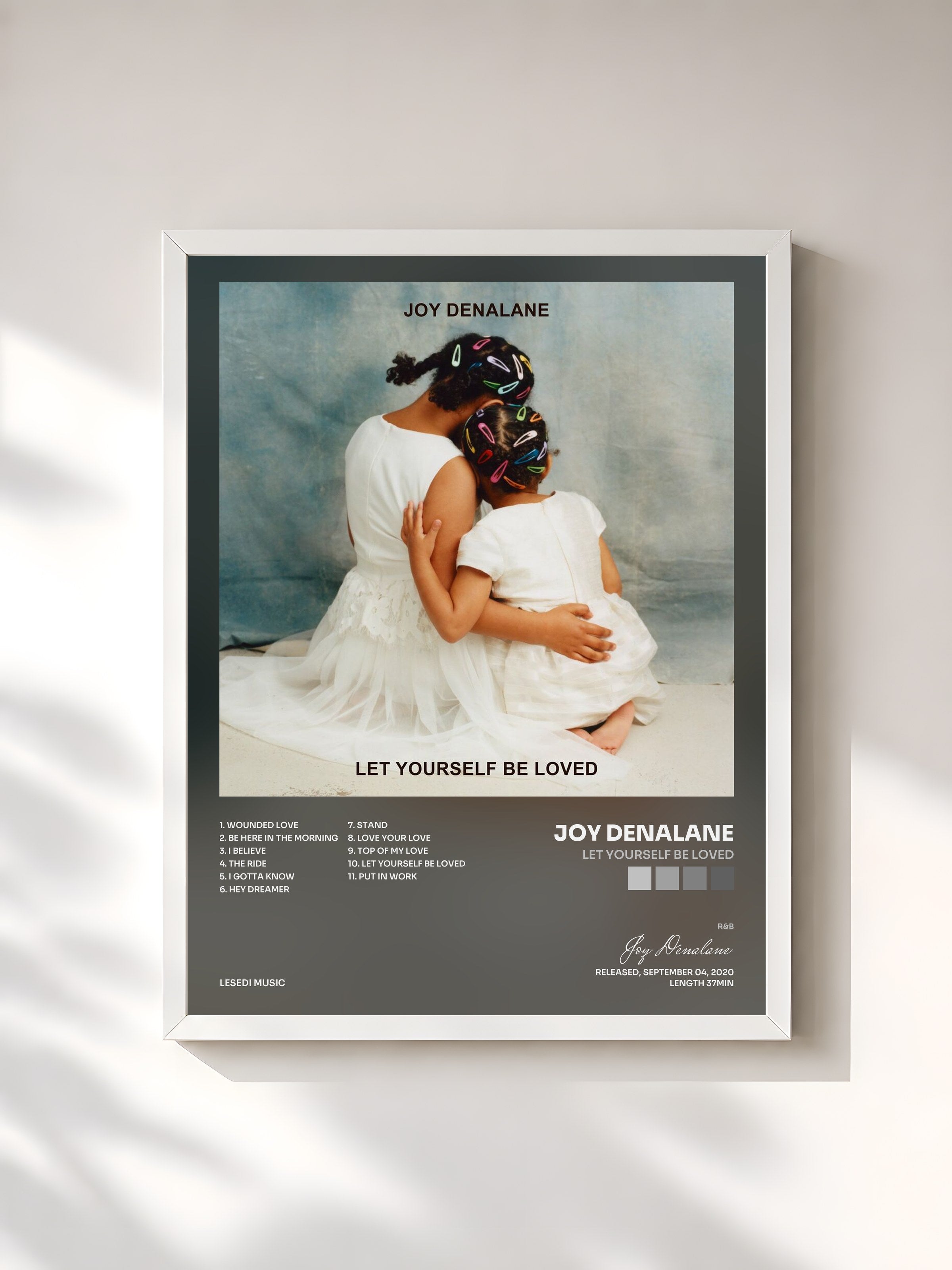 #blanc Tableau de l'album Let Yourself Be Loved de Joy Denalane, cadre blanc, imprimé et encadré en France