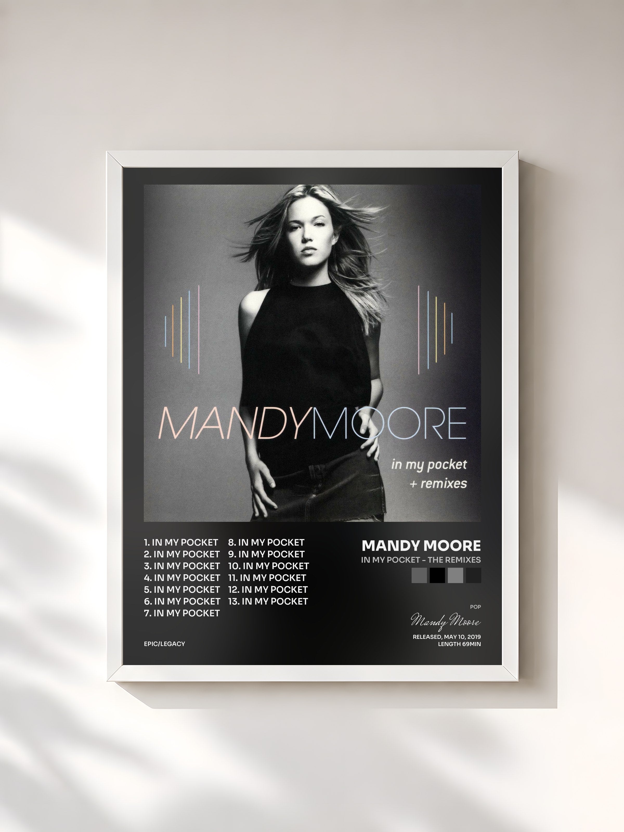 #blanc Tableau de l'album In My Pocket - The Remixes de Mandy Moore, cadre blanc, imprimé et encadré en France
