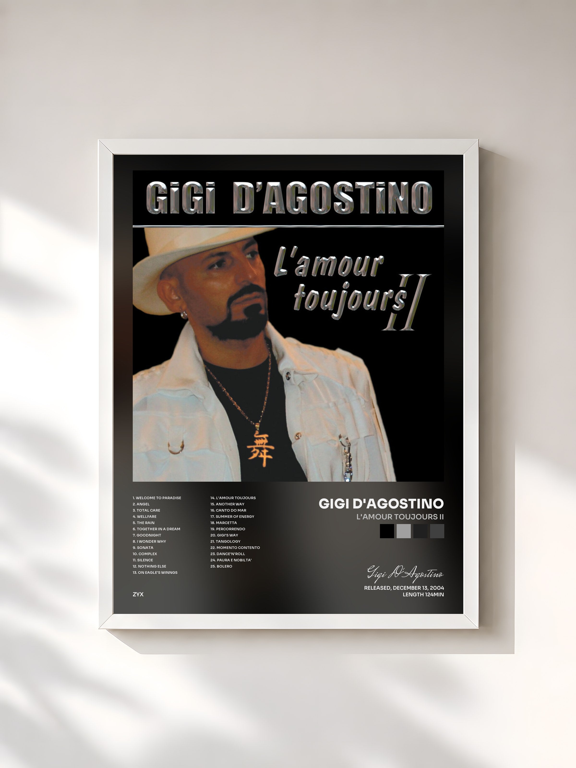 #blanc Tableau de l'album L'Amour Toujours II de Gigi D'Agostino, cadre blanc, imprimé et encadré en France