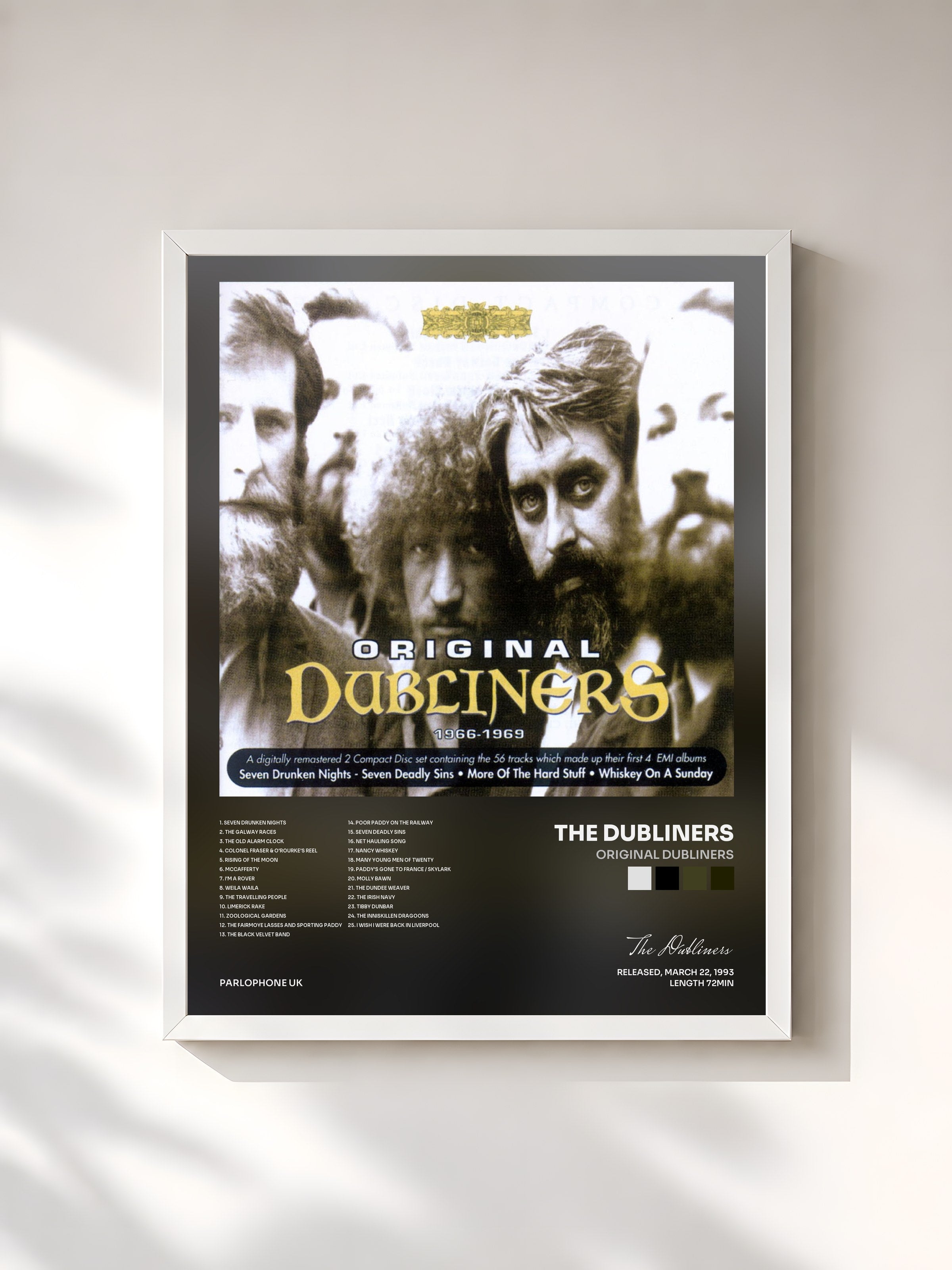 #blanc Tableau de l'album Original Dubliners de The Dubliners, cadre blanc, imprimé et encadré en France