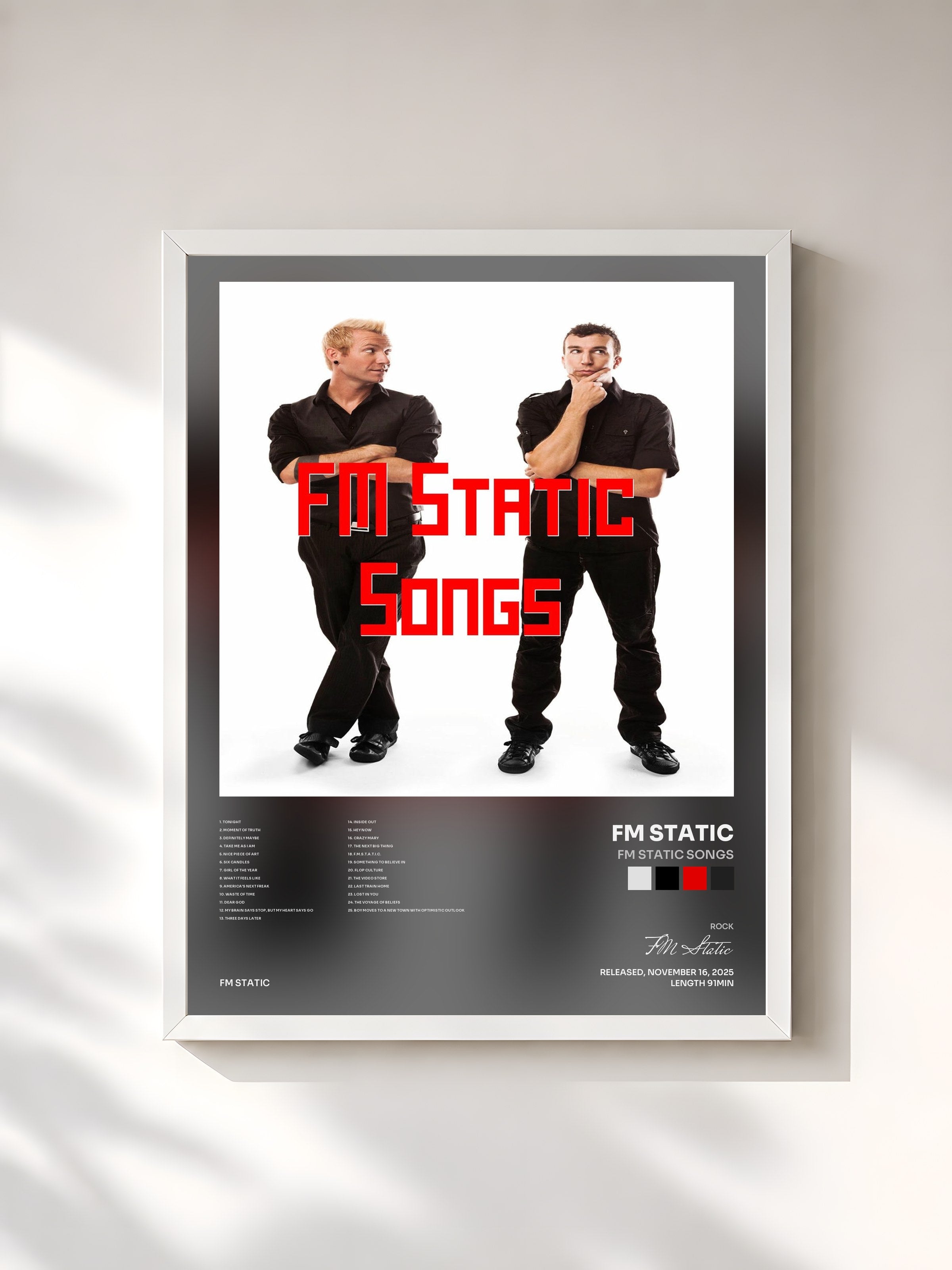 #blanc Tableau de l'album FM Static Songs de FM Static, cadre blanc, imprimé et encadré en France