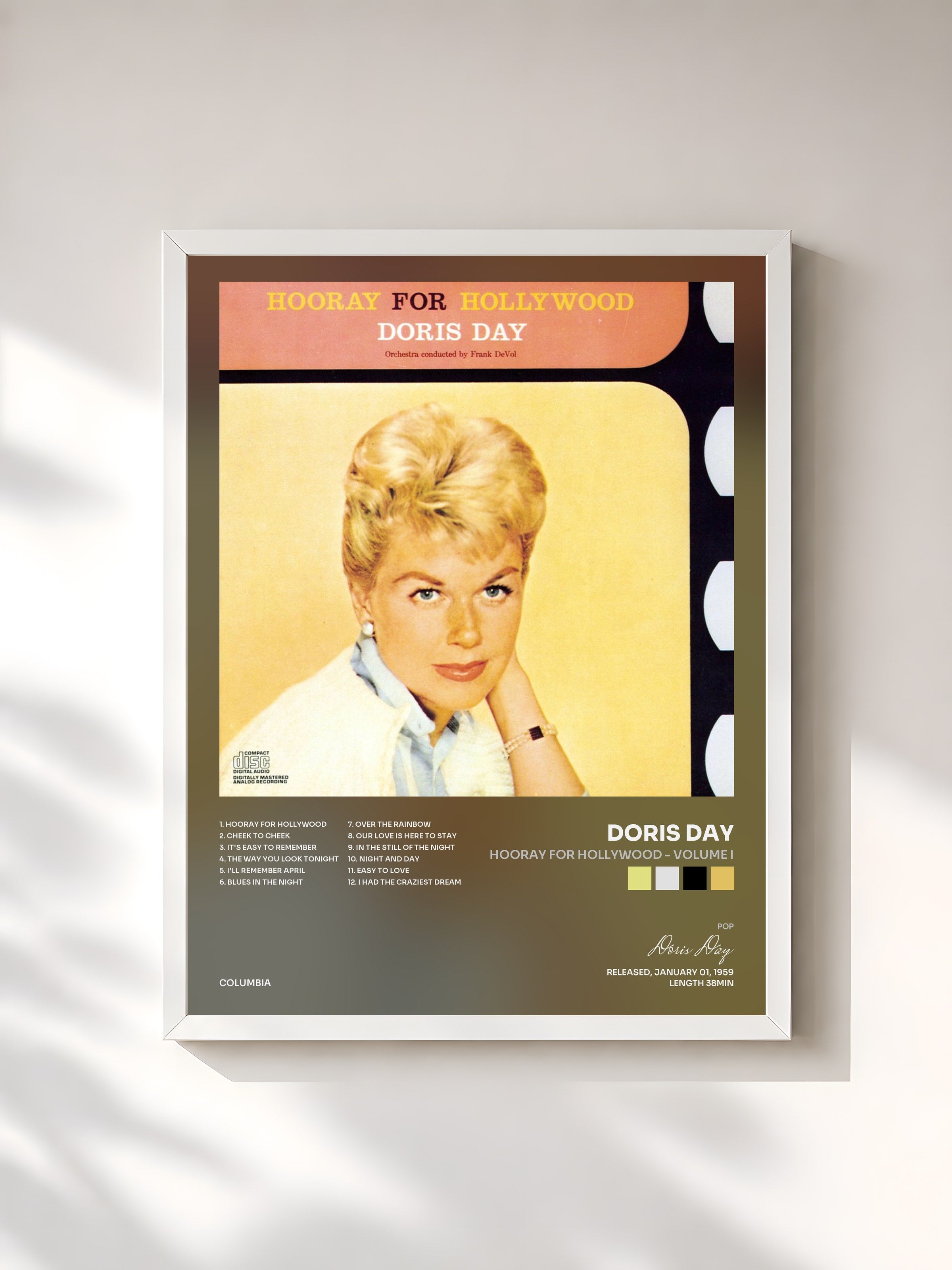 #blanc Tableau de l'album Hooray For Hollywood - Volume I de Doris Day, cadre blanc, imprimé et encadré en France