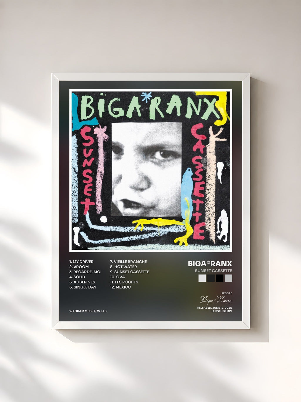 #blanc Sunset Cassette di Biga*Ranx in stampa incorniciata, cornice bianca, stampata e incorniciata in Francia