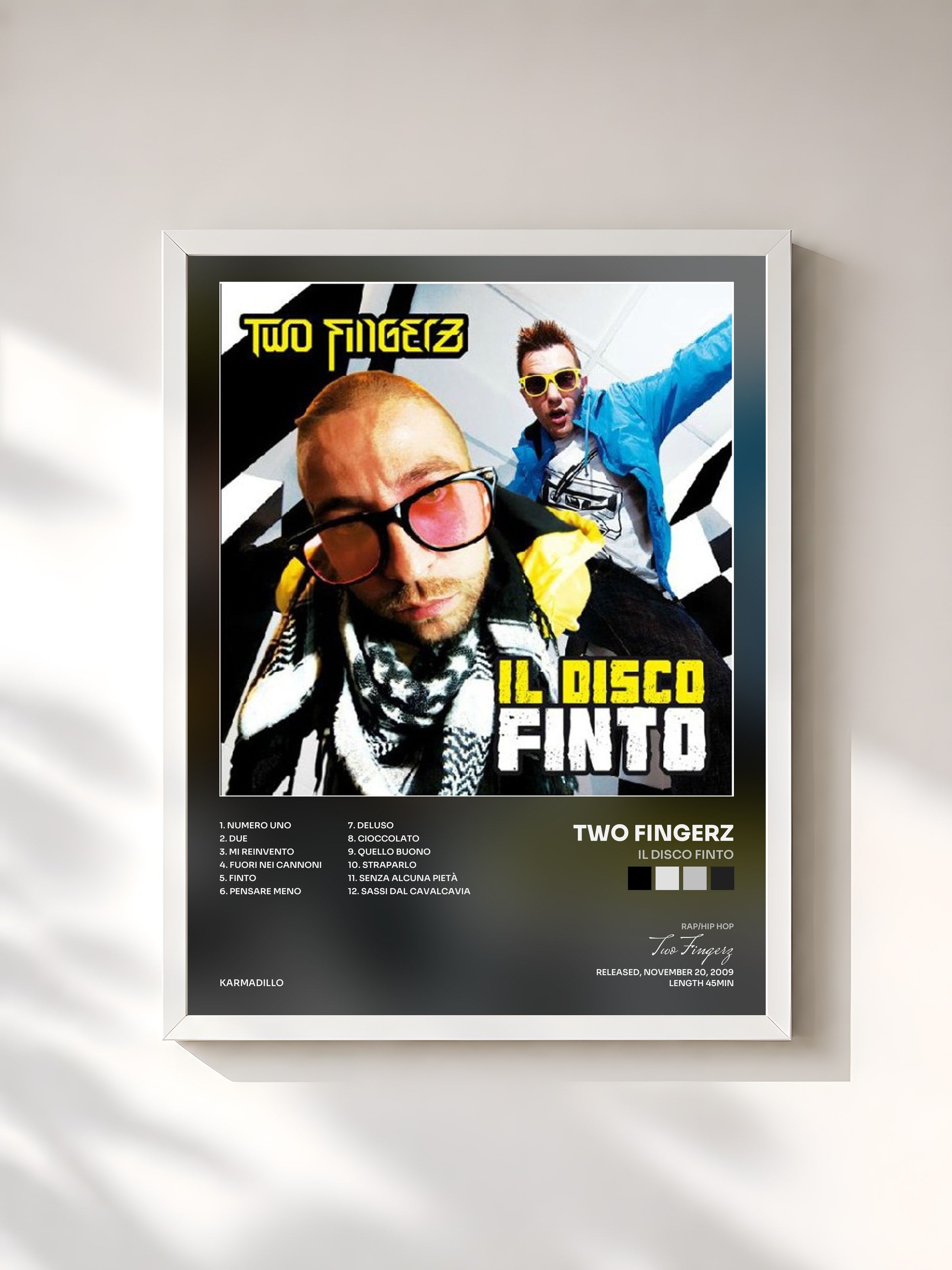 #blanc Tableau de l'album Il disco finto de Two Fingerz, cadre blanc, imprimé et encadré en France