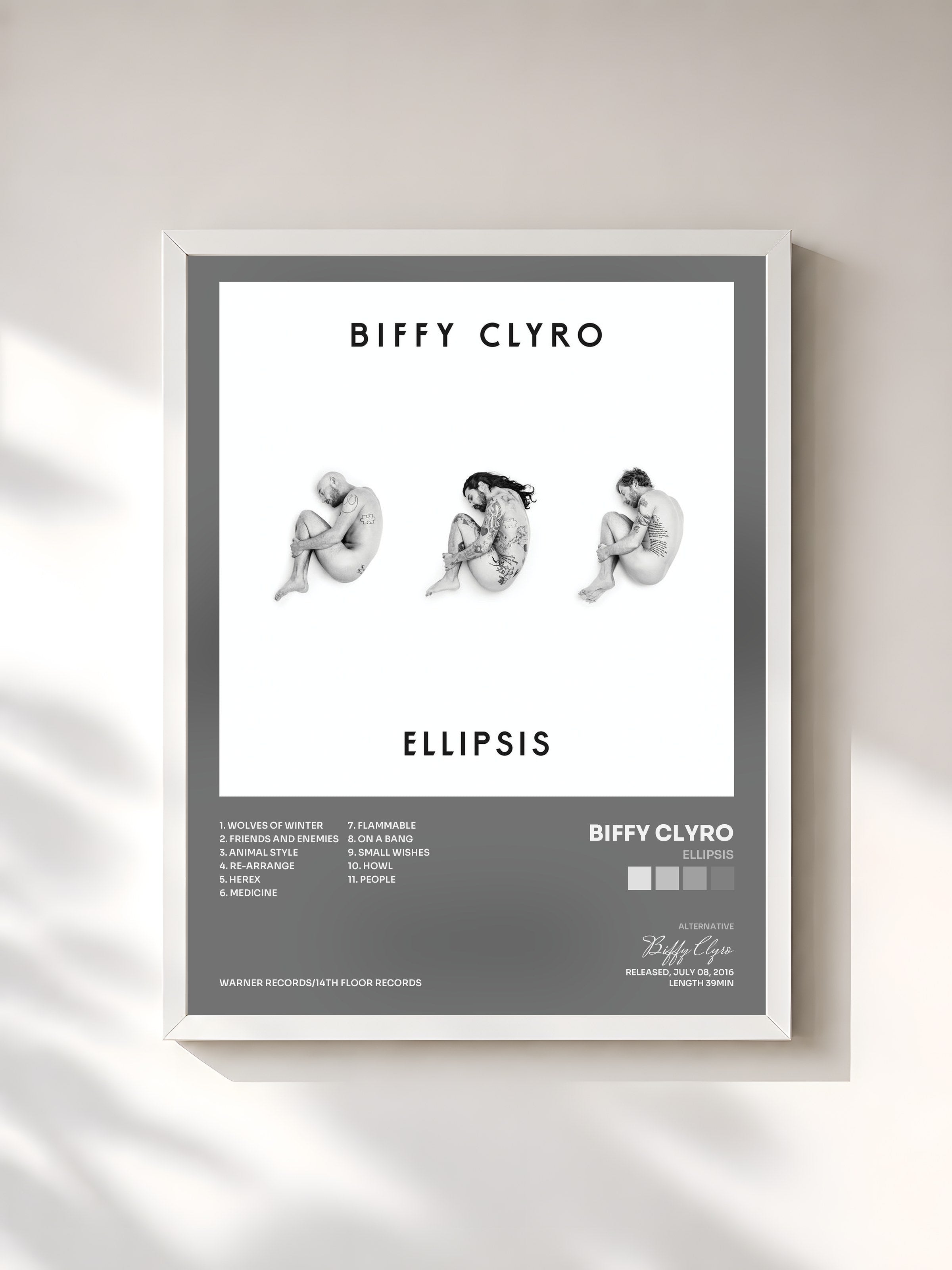 #blanc Tableau de l'album Ellipsis de Biffy Clyro, cadre blanc, imprimé et encadré en France