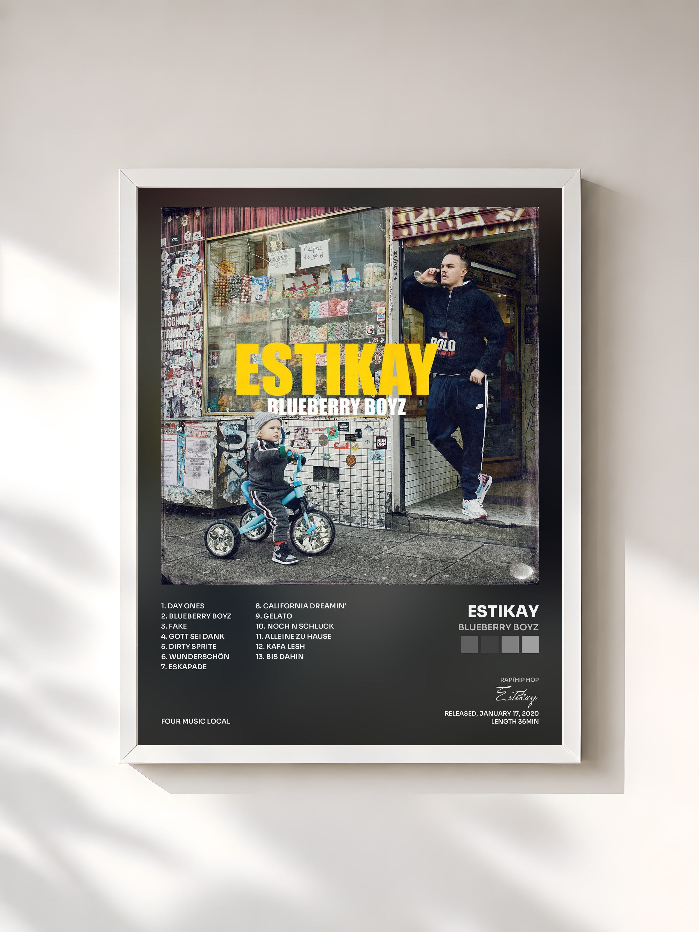 #blanc Tableau de l'album Blueberry Boyz de Estikay, cadre blanc, imprimé et encadré en France