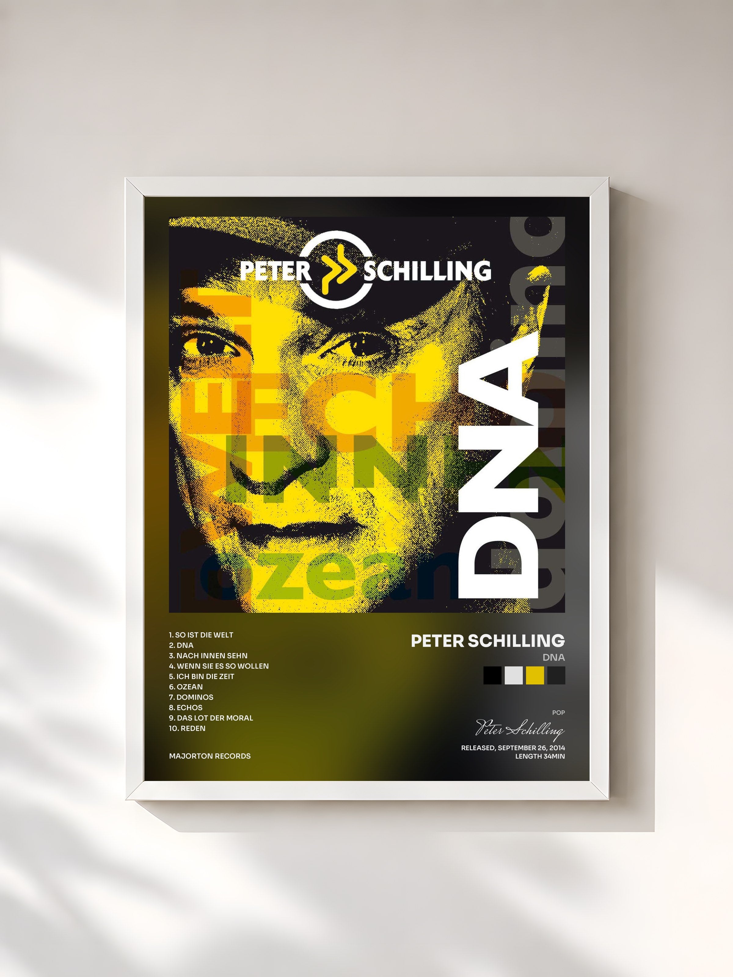 #blanc Tableau de l'album DNA de Peter Schilling, cadre blanc, imprimé et encadré en France
