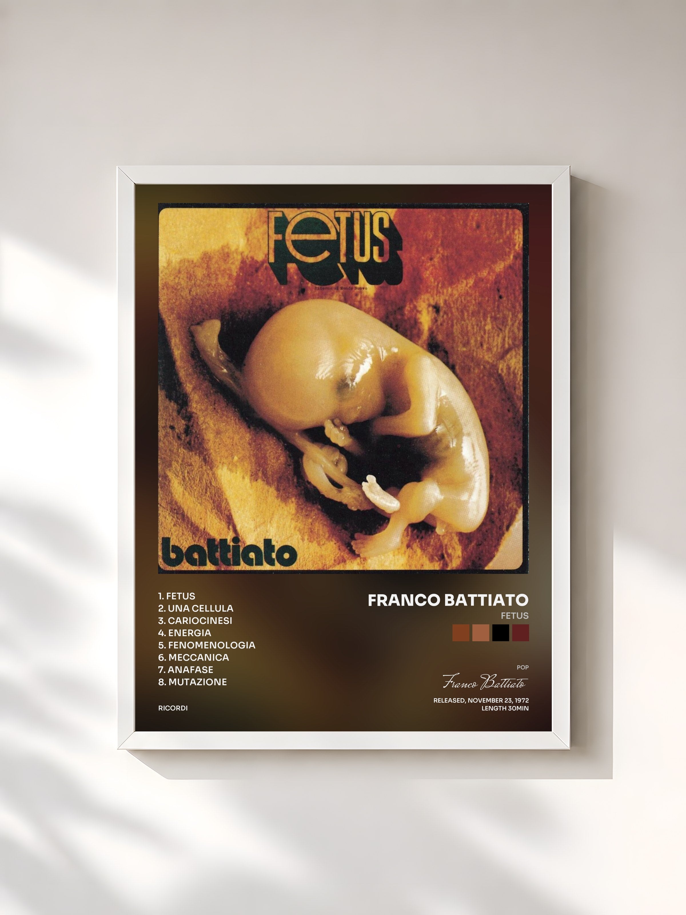 #blanc Tableau de l'album Fetus de Franco Battiato, cadre blanc, imprimé et encadré en France