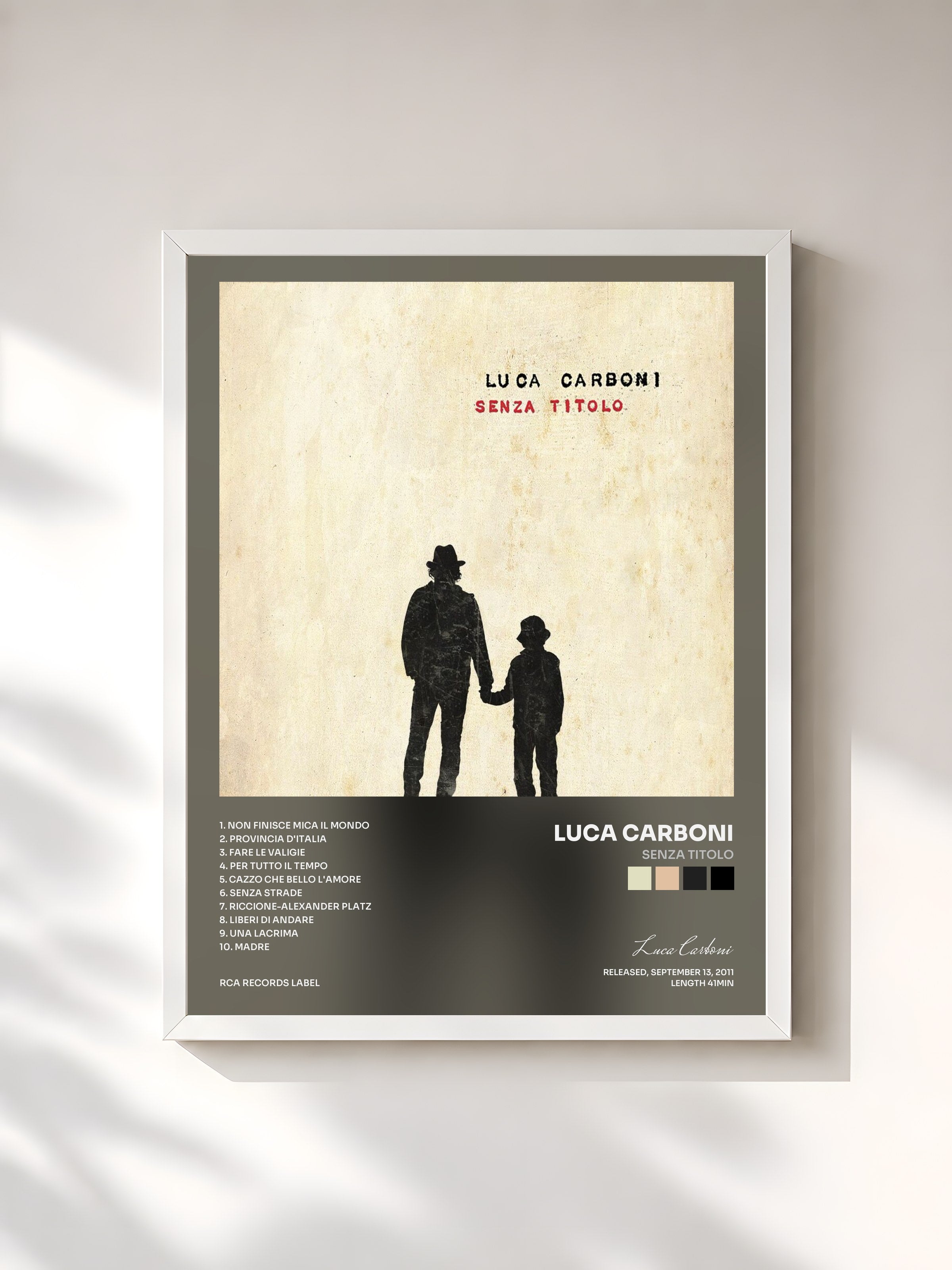 #blanc Tableau de l'album Senza Titolo de Luca Carboni, cadre blanc, imprimé et encadré en France