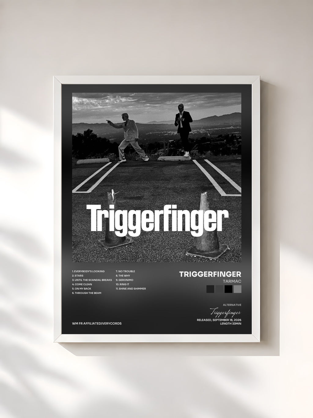 #blanc Tableau de l'album Tarmac de Triggerfinger, cadre blanc, imprimé et encadré en France