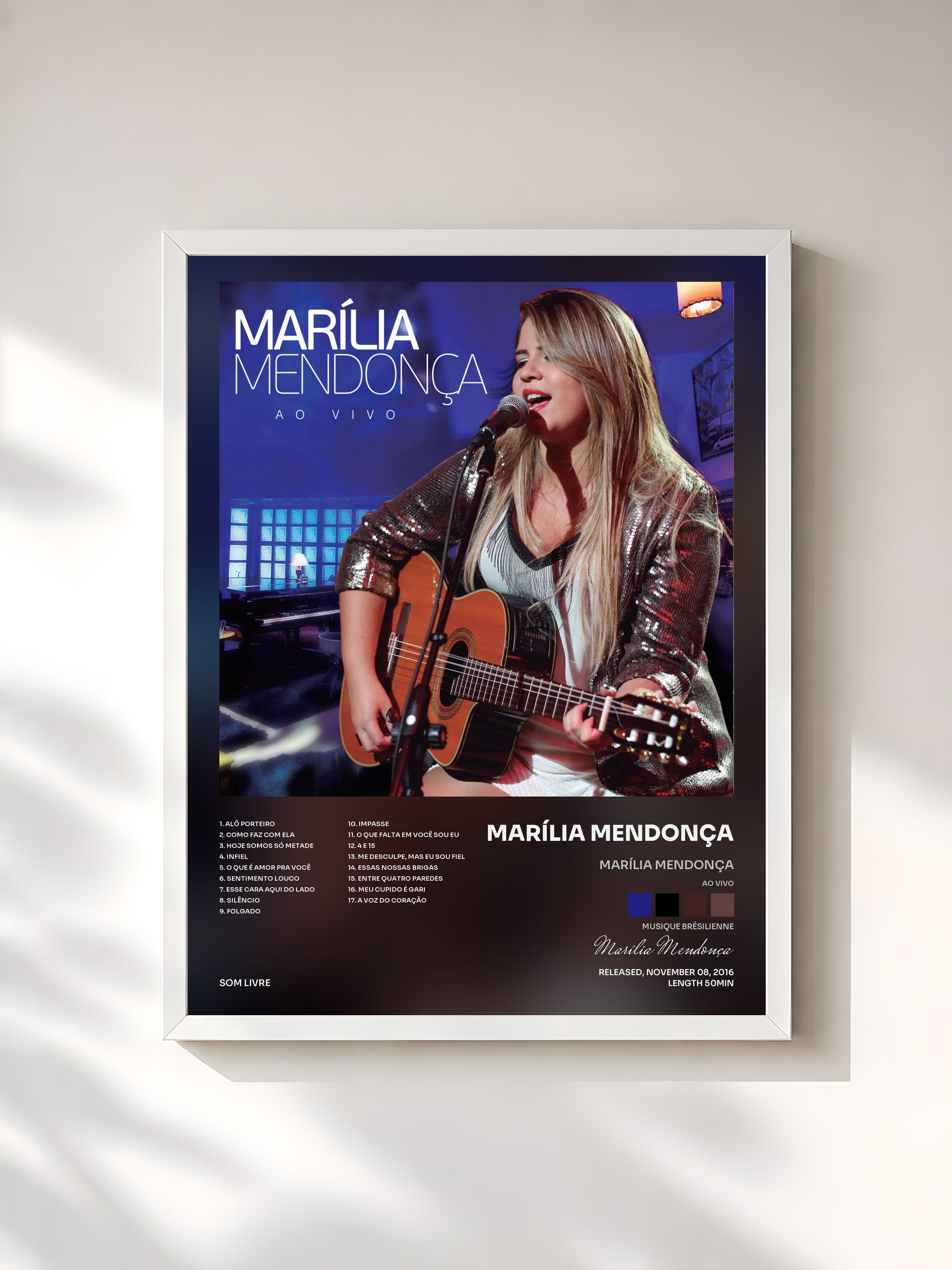#blanc Tableau de l'album Marília Mendonça (Ao Vivo) de Marília Mendonça, cadre blanc, imprimé et encadré en France