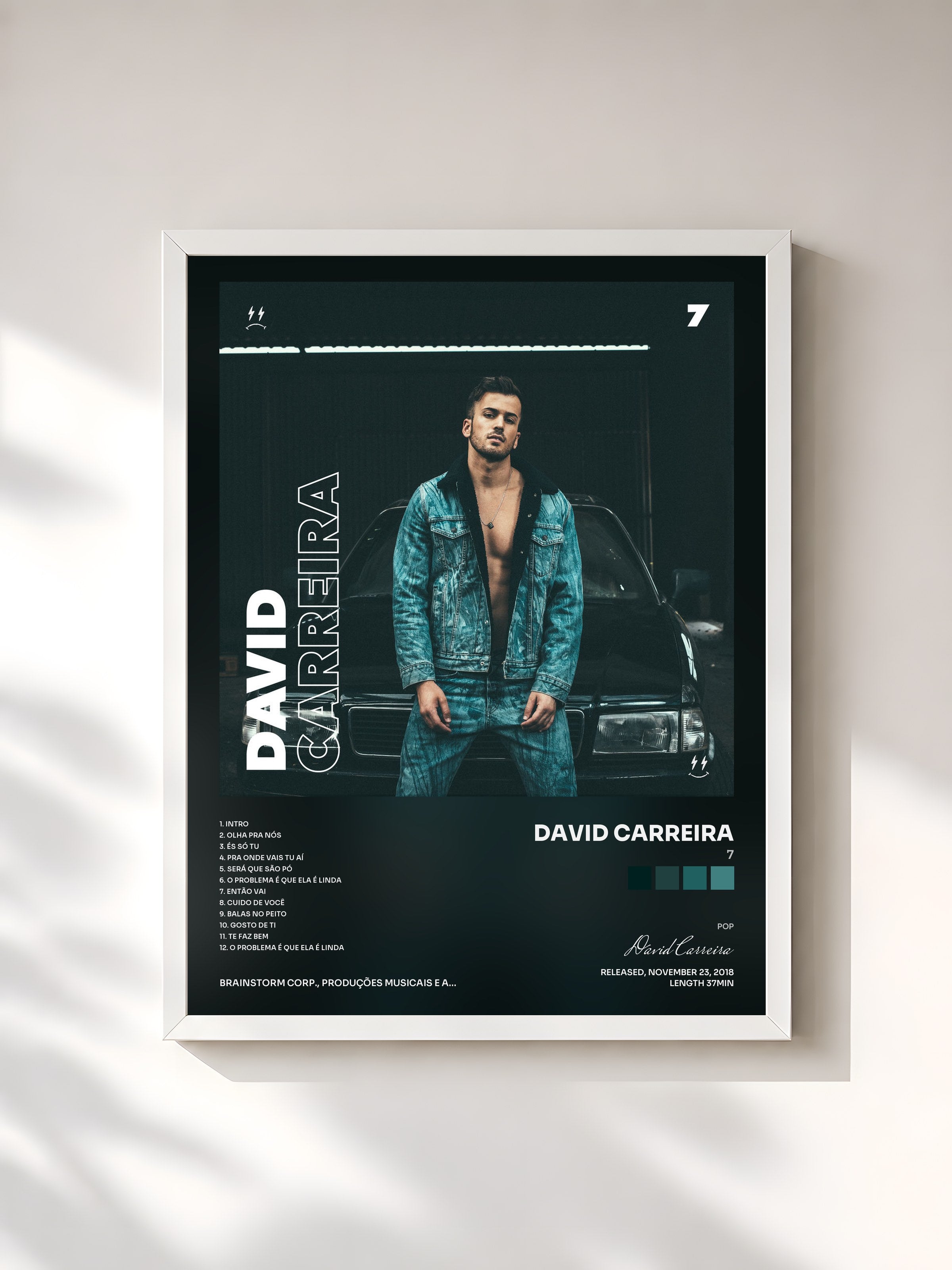 #blanc Tableau de l'album 7 de David Carreira, cadre blanc, imprimé et encadré en France