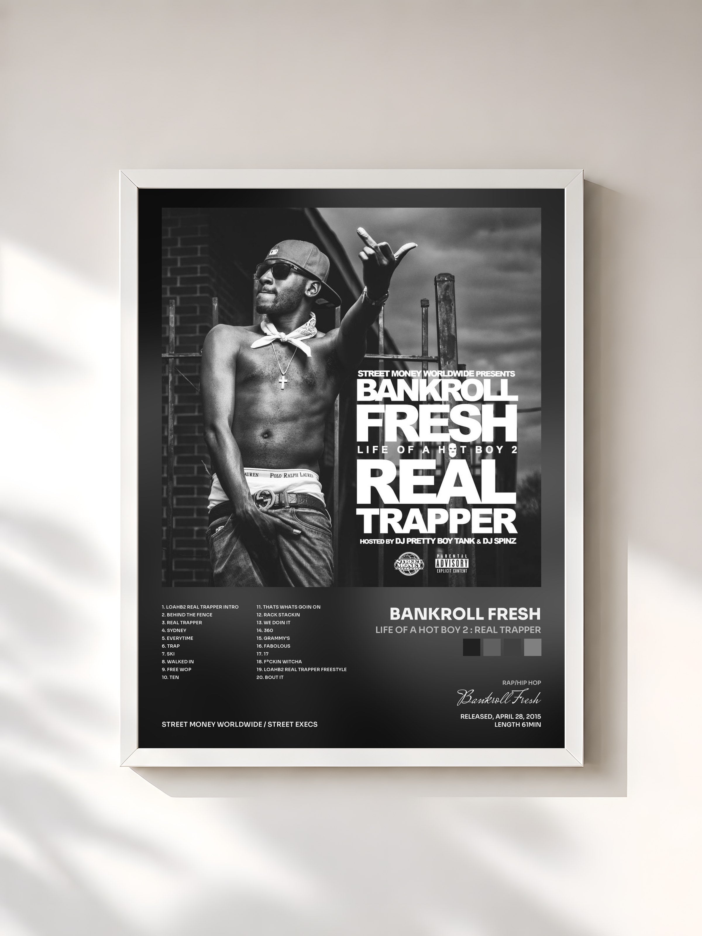#blanc Tableau de l'album Life Of A Hot Boy 2 : Real Trapper de Bankroll Fresh, cadre blanc, imprimé et encadré en France