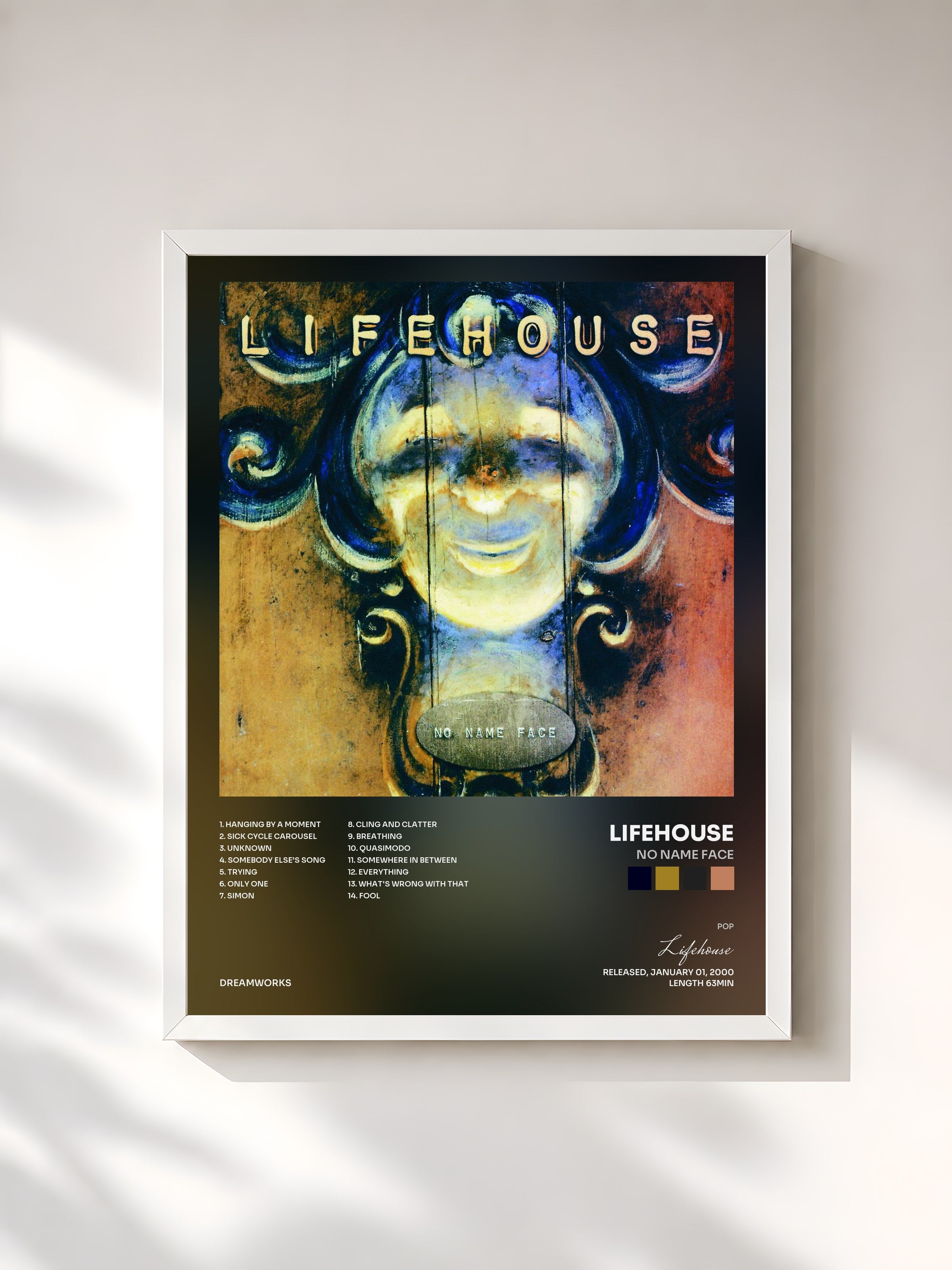 #blanc Tableau de l'album No Name Face de Lifehouse, cadre blanc, imprimé et encadré en France