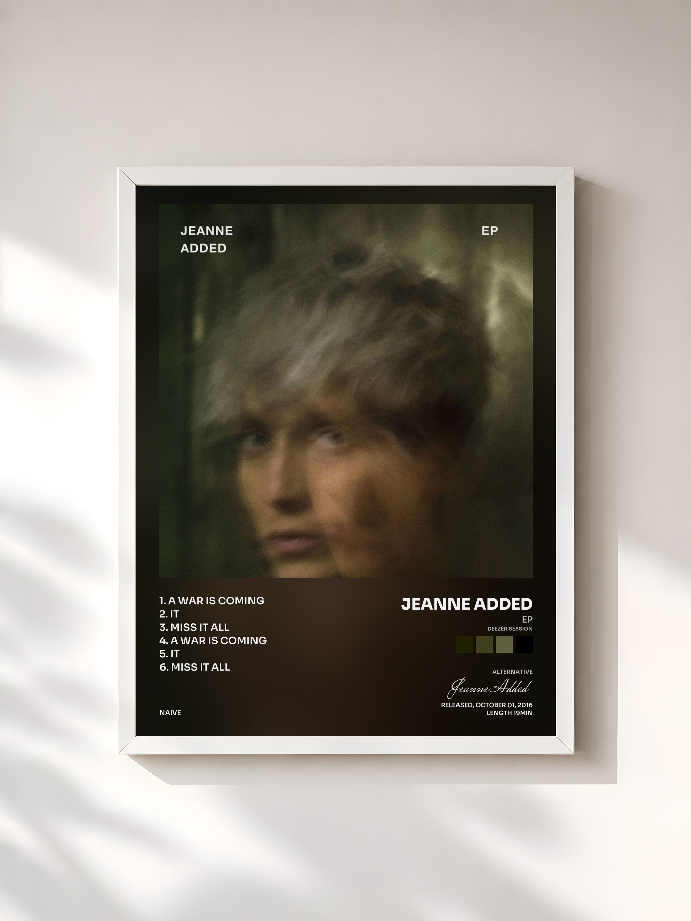 #blanc Tableau de l'album EP (Deezer Session) de Jeanne Added, cadre blanc, imprimé et encadré en France