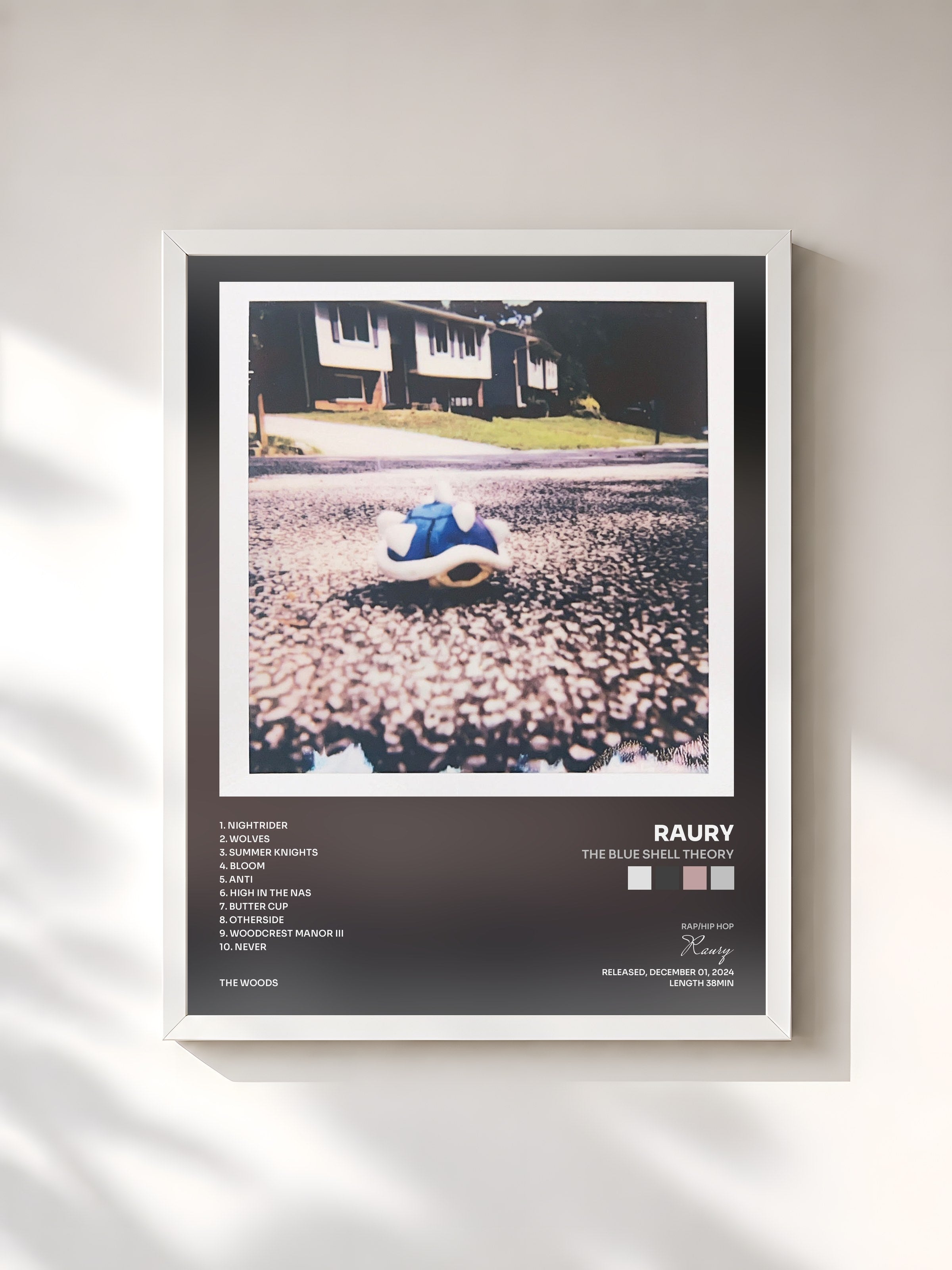 #blanc Tableau de l'album The Blue Shell Theory de Raury, cadre blanc, imprimé et encadré en France