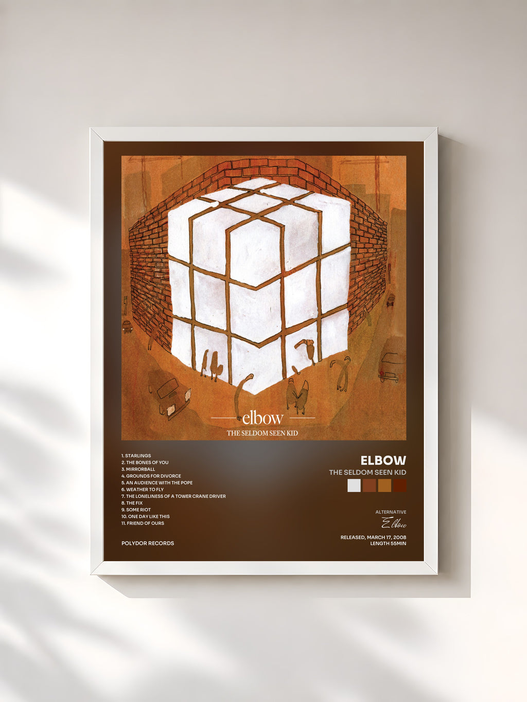 #blanc Tableau de l'album The Seldom Seen Kid de Elbow, cadre blanc, imprimé et encadré en France