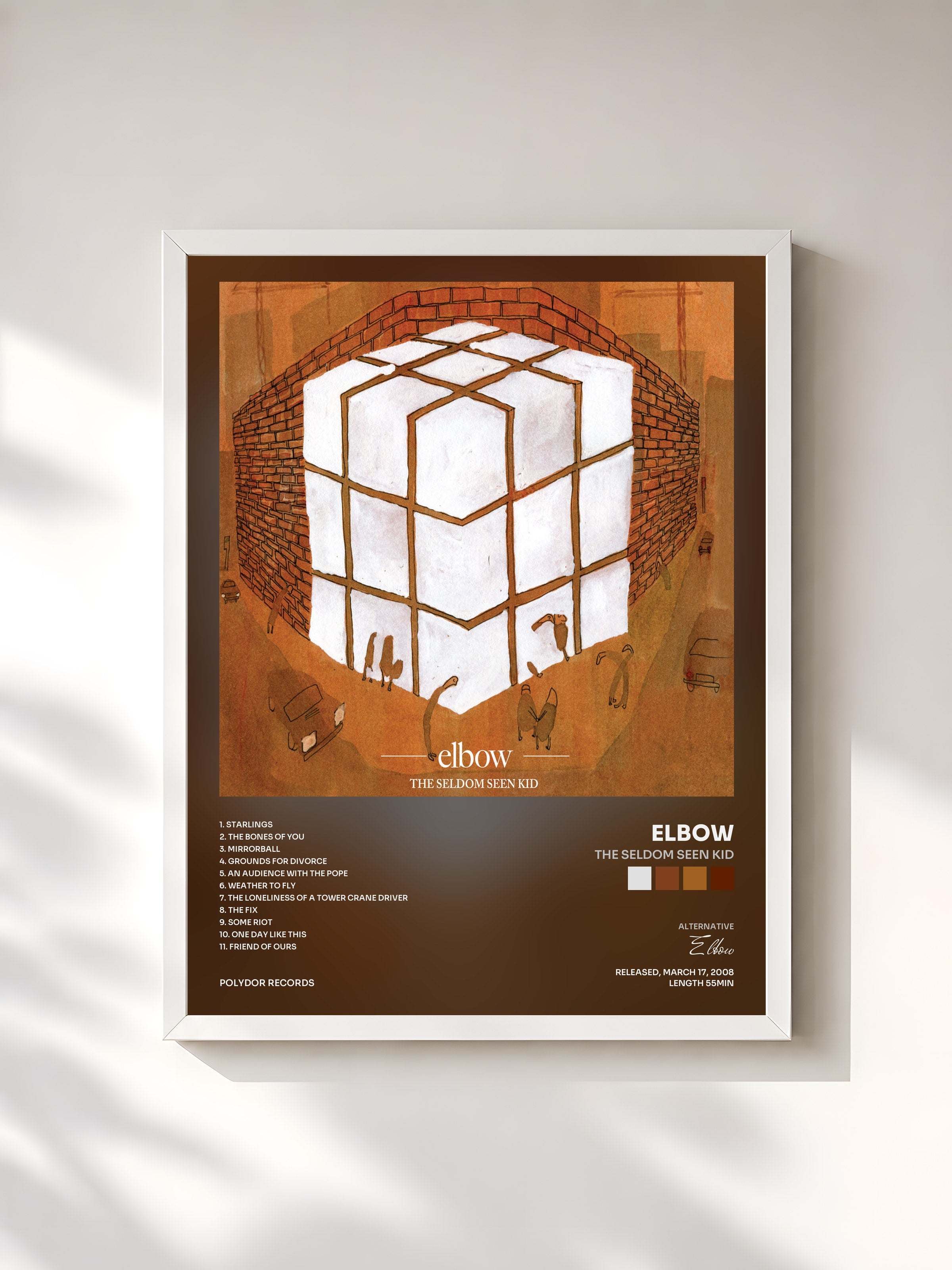 #blanc Tableau de l'album The Seldom Seen Kid de Elbow, cadre blanc, imprimé et encadré en France