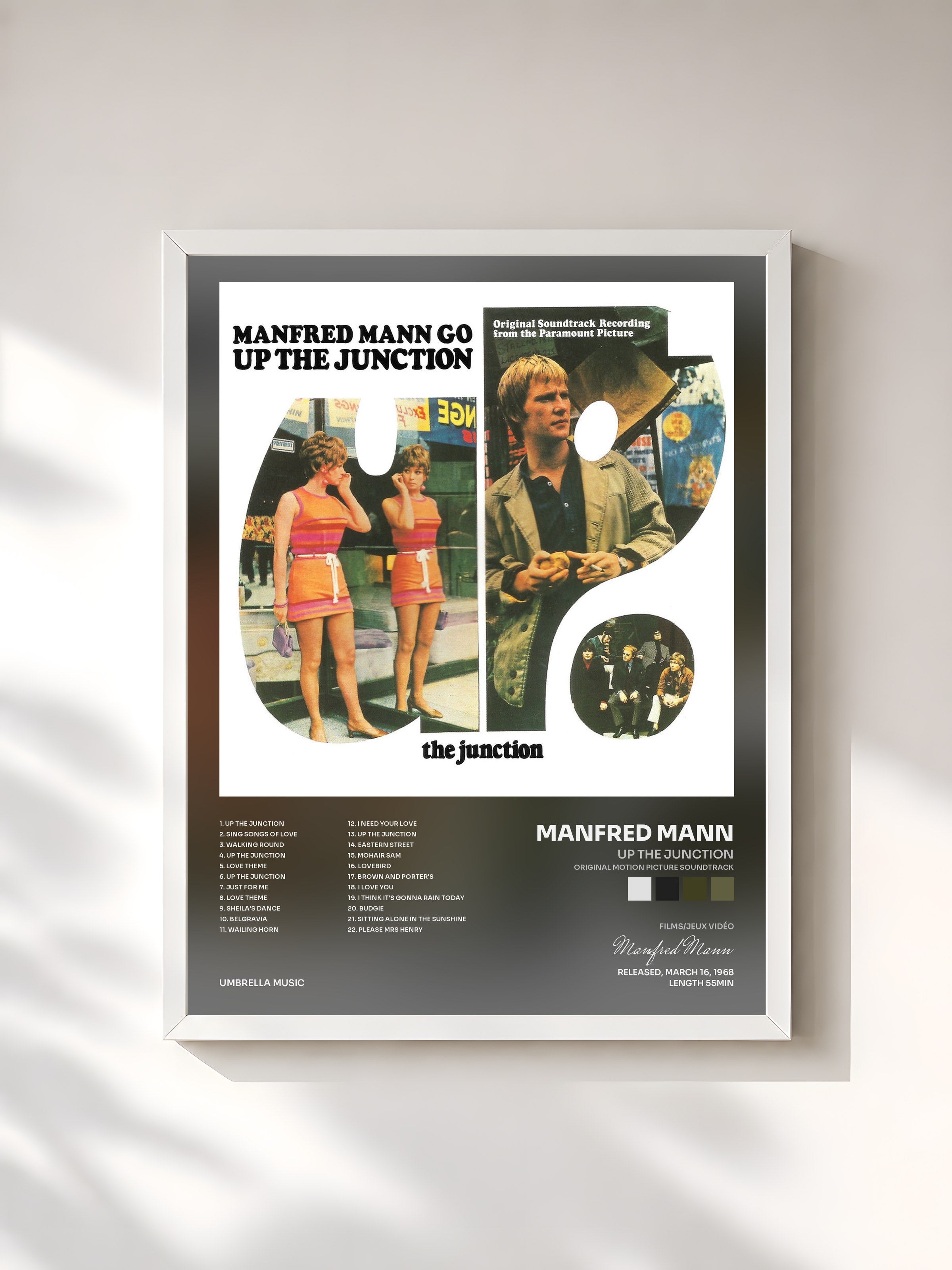 #blanc Tableau de l'album Up the Junction (Original Motion Picture Soundtrack) de Manfred Mann, cadre blanc, imprimé et encadré en France