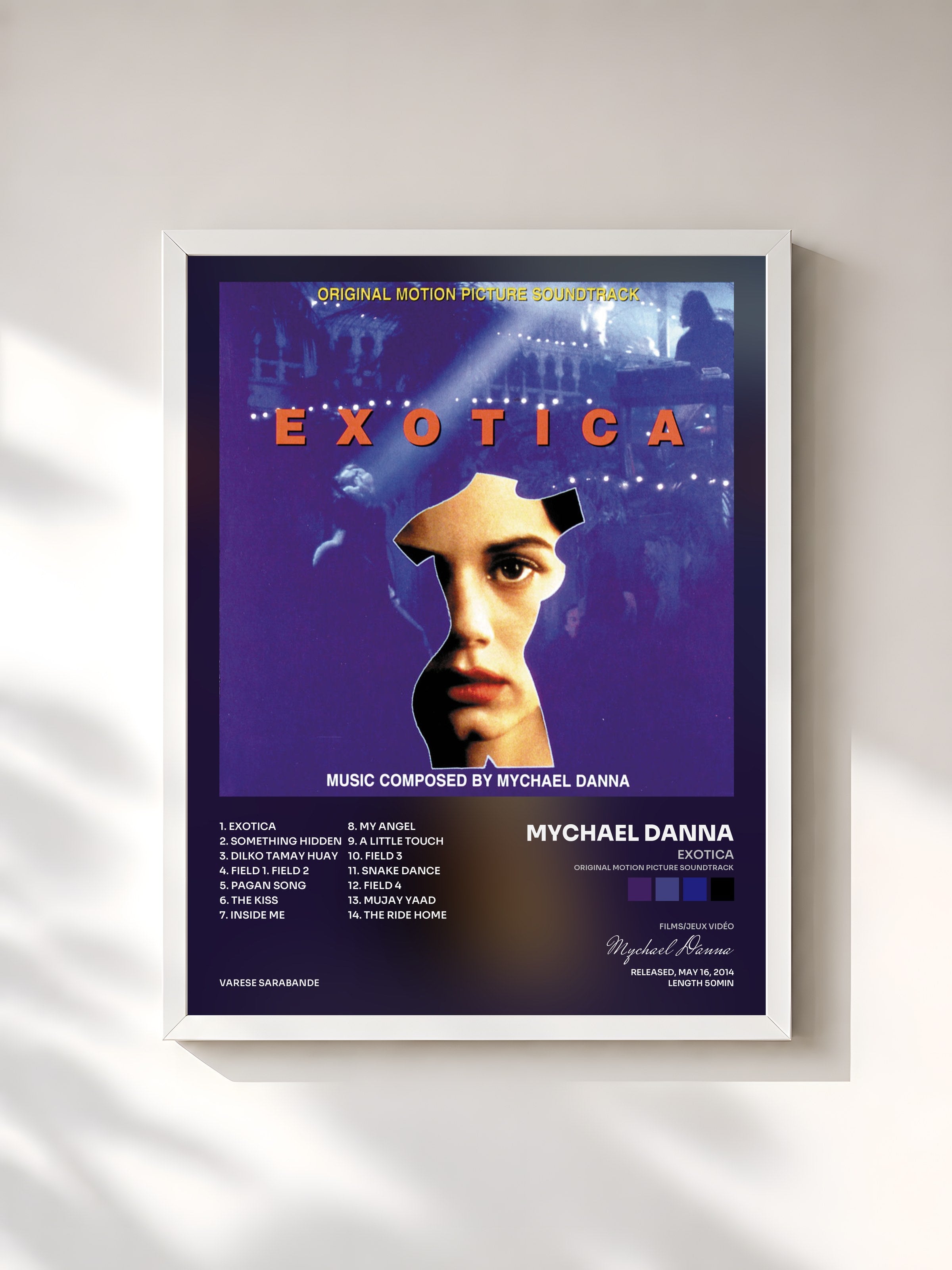 #blanc Tableau de l'album Exotica (Original Motion Picture Soundtrack) de Mychael Danna, cadre blanc, imprimé et encadré en France