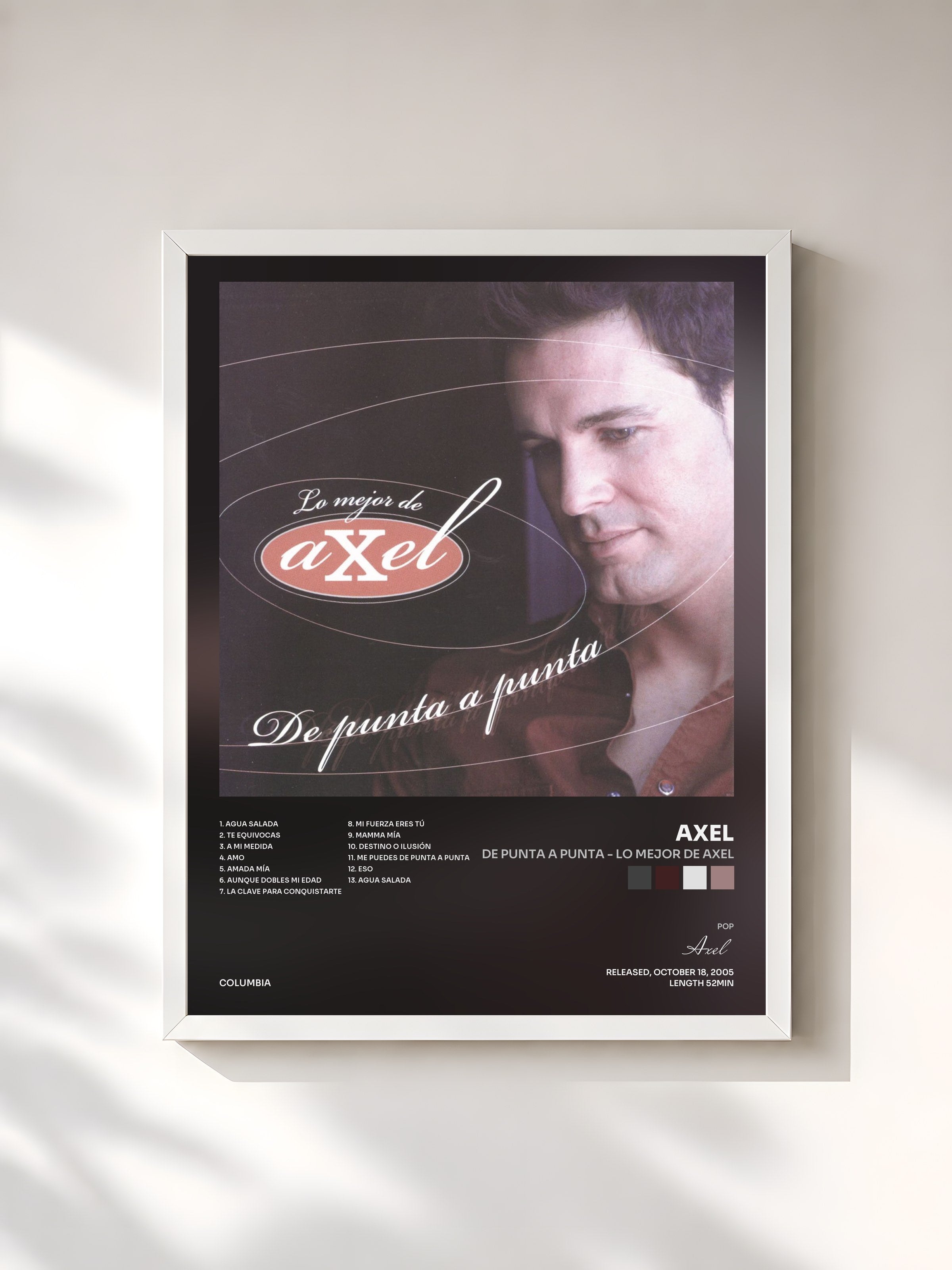 #blanc Tableau de l'album De Punta A Punta - Lo Mejor De Axel de Axel, cadre blanc, imprimé et encadré en France