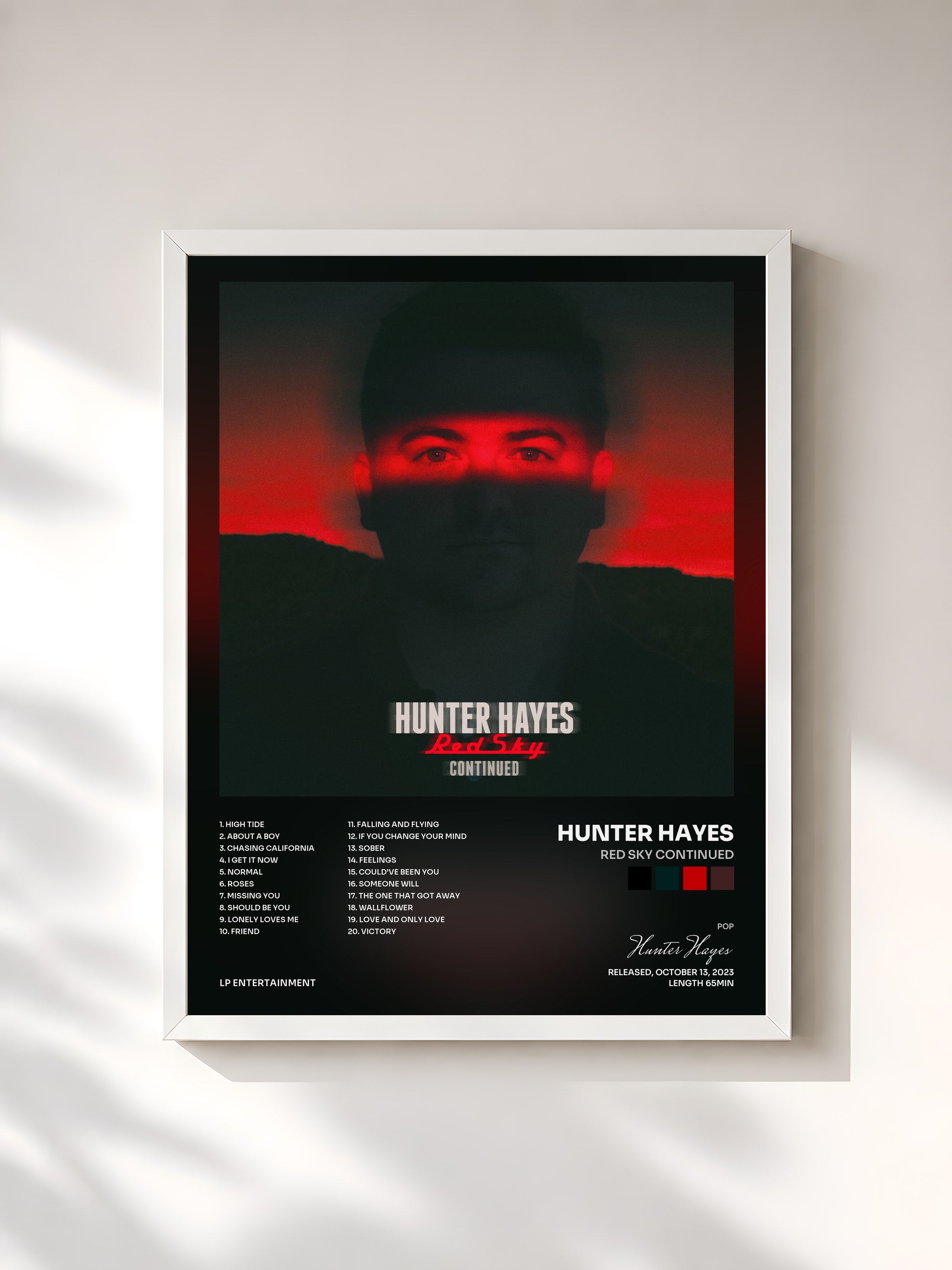 #blanc Tableau de l'album Red Sky Continued de Hunter Hayes, cadre blanc, imprimé et encadré en France