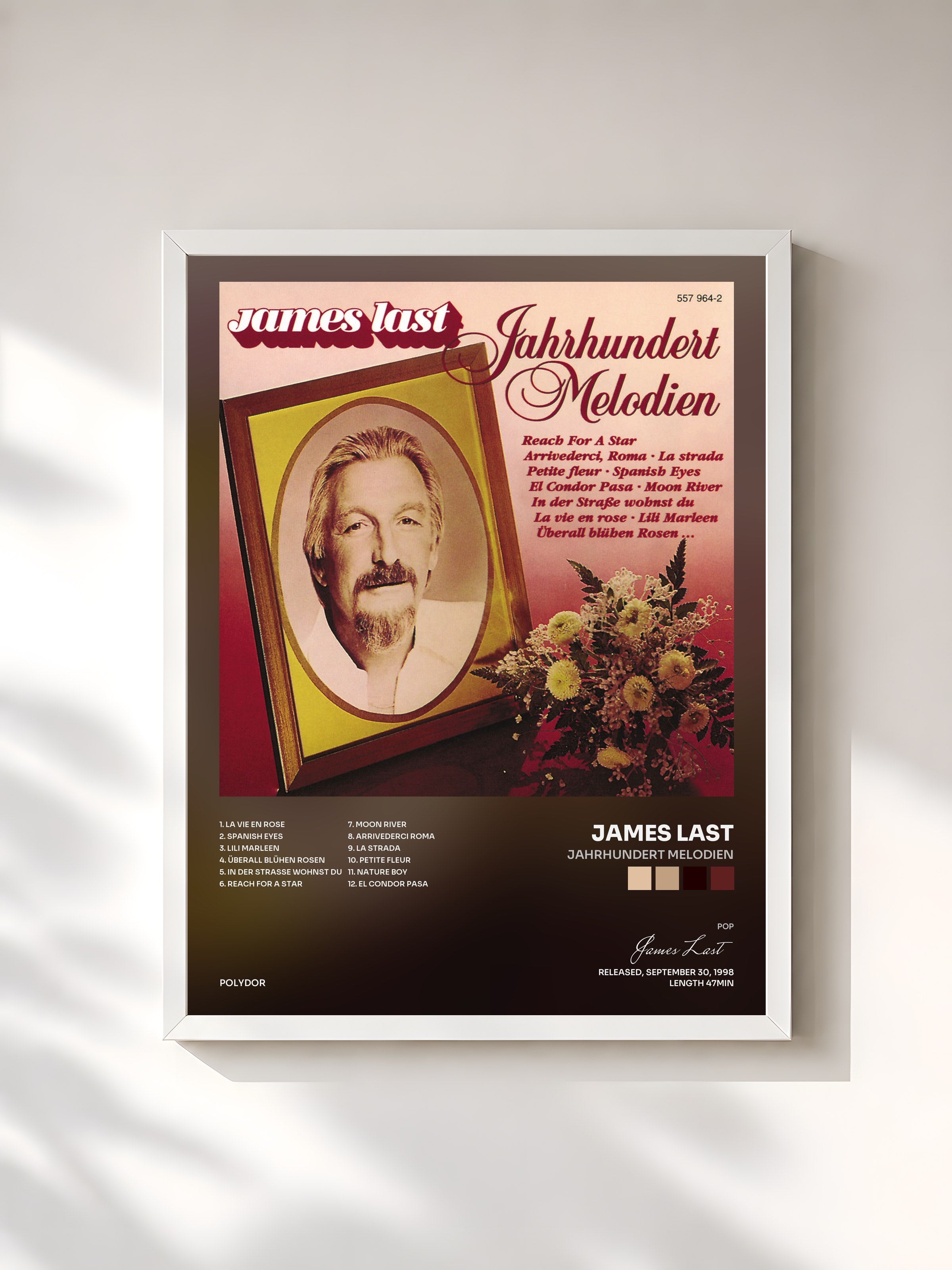 #blanc Tableau de l'album Jahrhundert Melodien de James Last, cadre blanc, imprimé et encadré en France