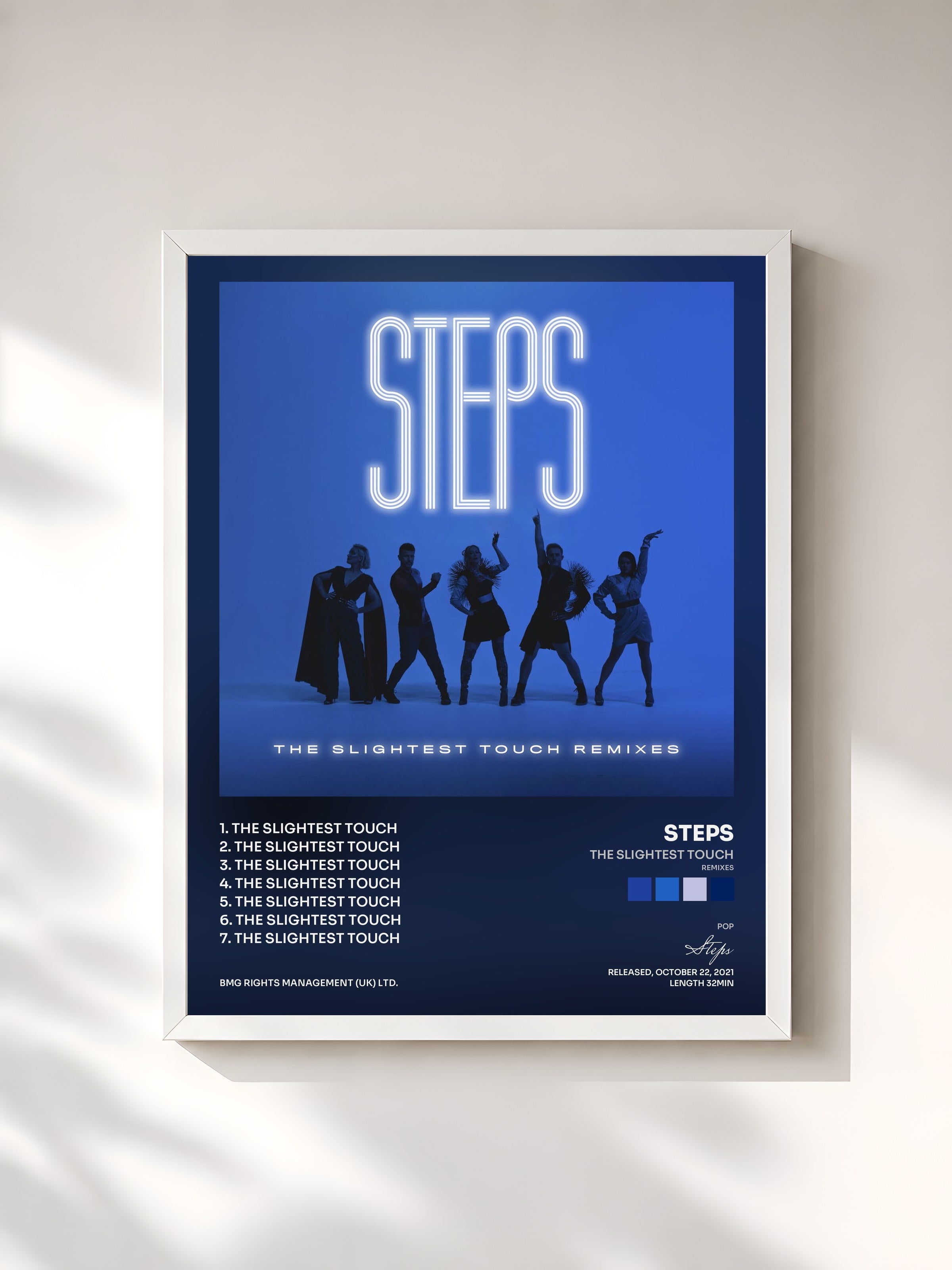 #blanc Tableau de l'album The Slightest Touch (Remixes) de Steps, cadre blanc, imprimé et encadré en France
